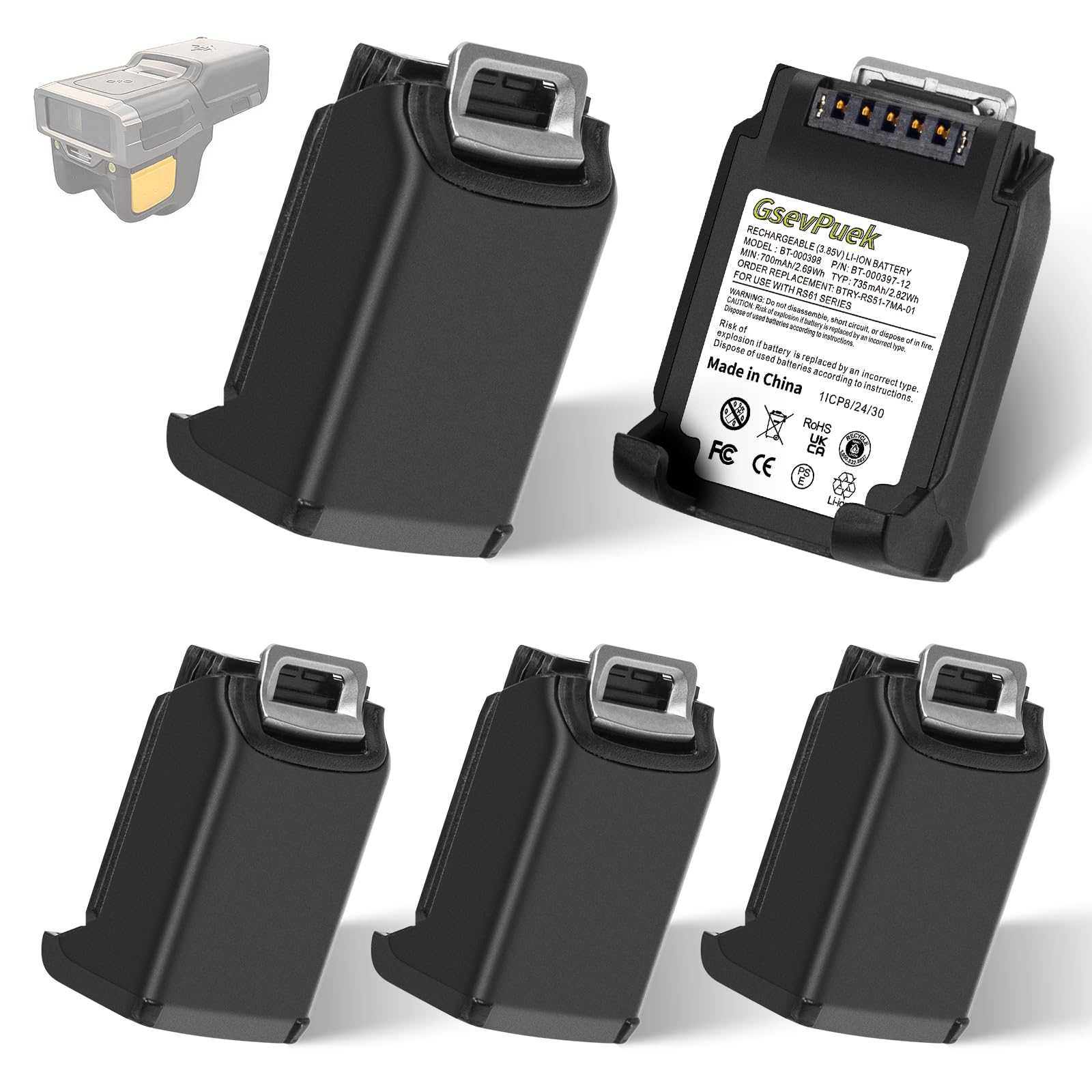 735mAh for Zebra RS5100 Battery BT-000398 Replacement RS51 RS5100 RS61 RS6100 2D RS51C0 RS51B0 RS60B0 Ring Scanner Battery