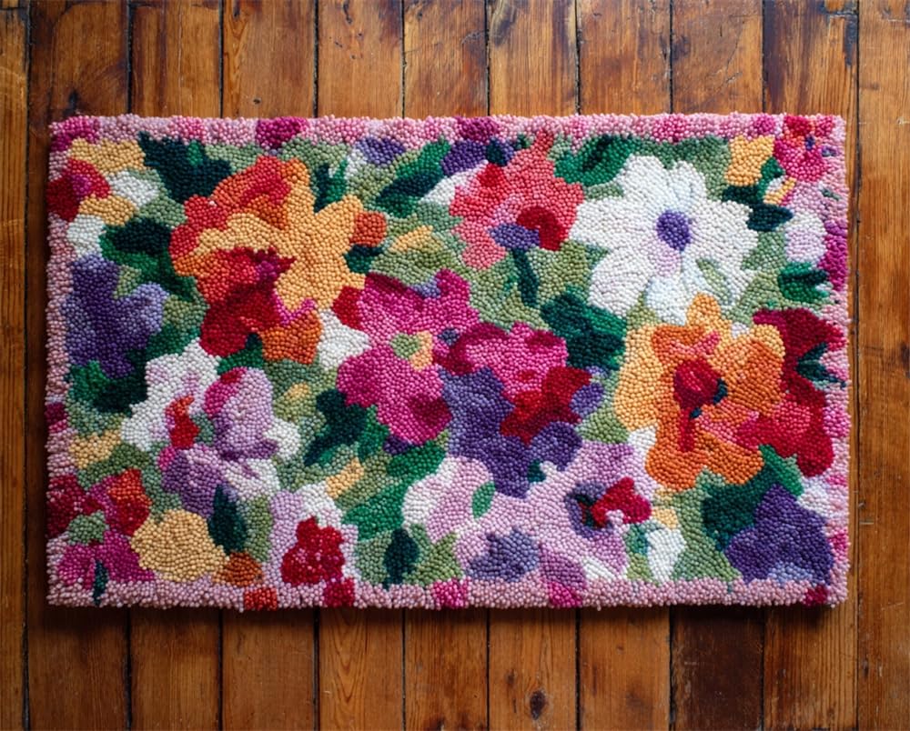 Kitquiver Latch Hook Rug Kits for Adults Cute Floral DIY with Printed Canvas Crochet Yarn Handmade Embroidery Crafts Crochet for Home Decoration 39X55In