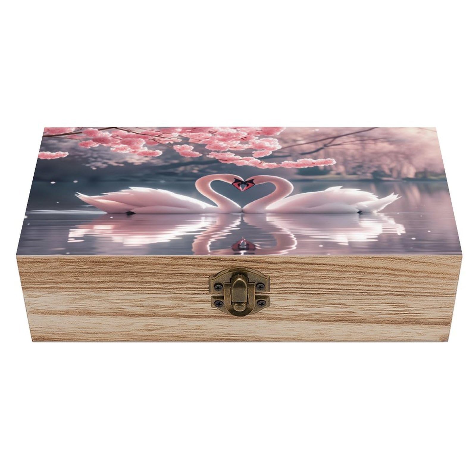 asbwuo Swan Cherry Blossom Lake Vintage Wooden Keepsake Box