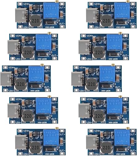 AITRIP 10 piezas Tipo-C MT3608 DC-DC Boost Converter 2A Módulo ajustable Regulador de voltaje Voltaje de entrada de 2 voltios-24 voltios a 5