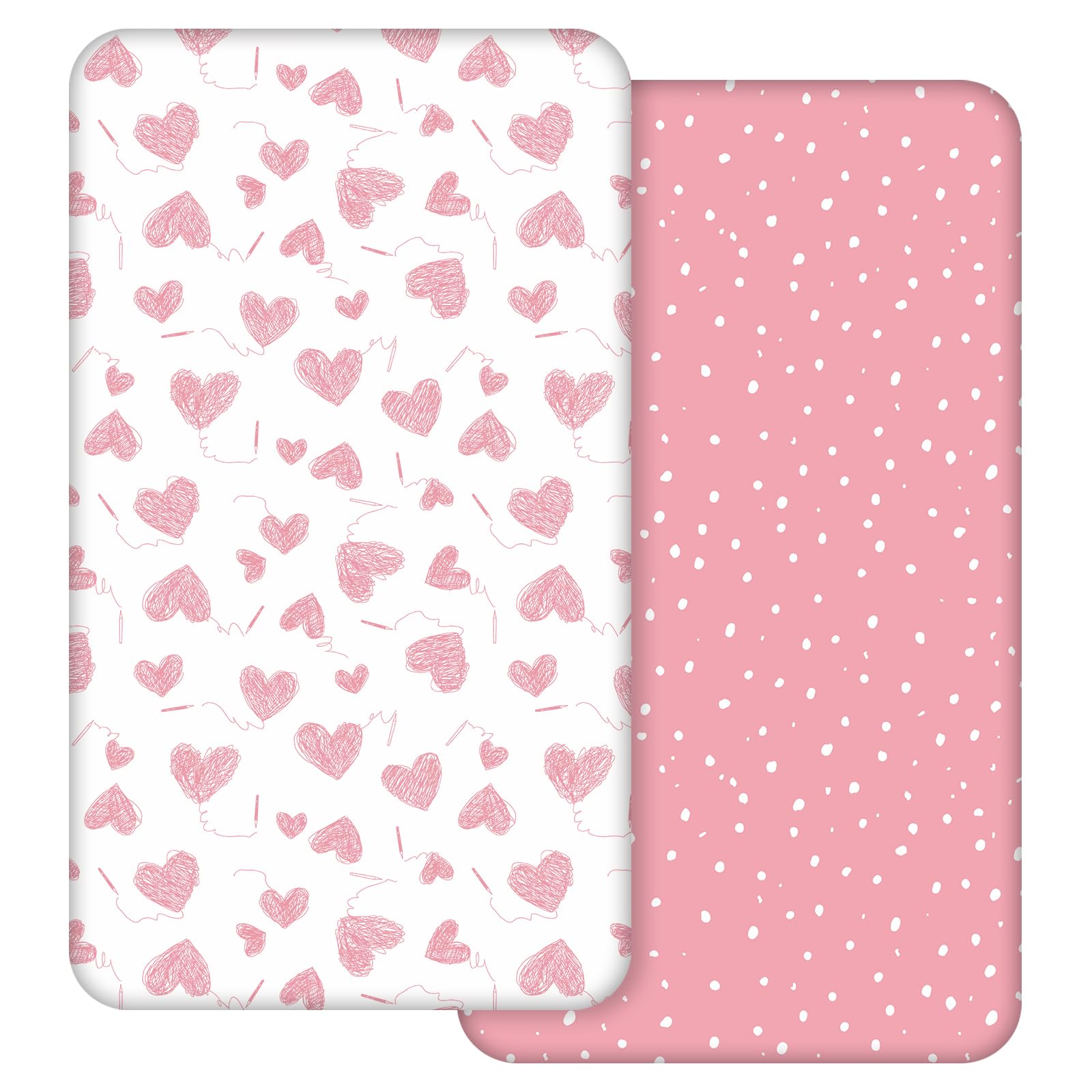 2 Stück Jersey Spannbetttuch für das Kinderbett, 100% Mikrofaser- Atmungsaktiv, 120 x 60cm Öko-text100 Gemütliche und leichte Baby Bassinet Laken, Passend für alle Matratzenformen（Liebe）