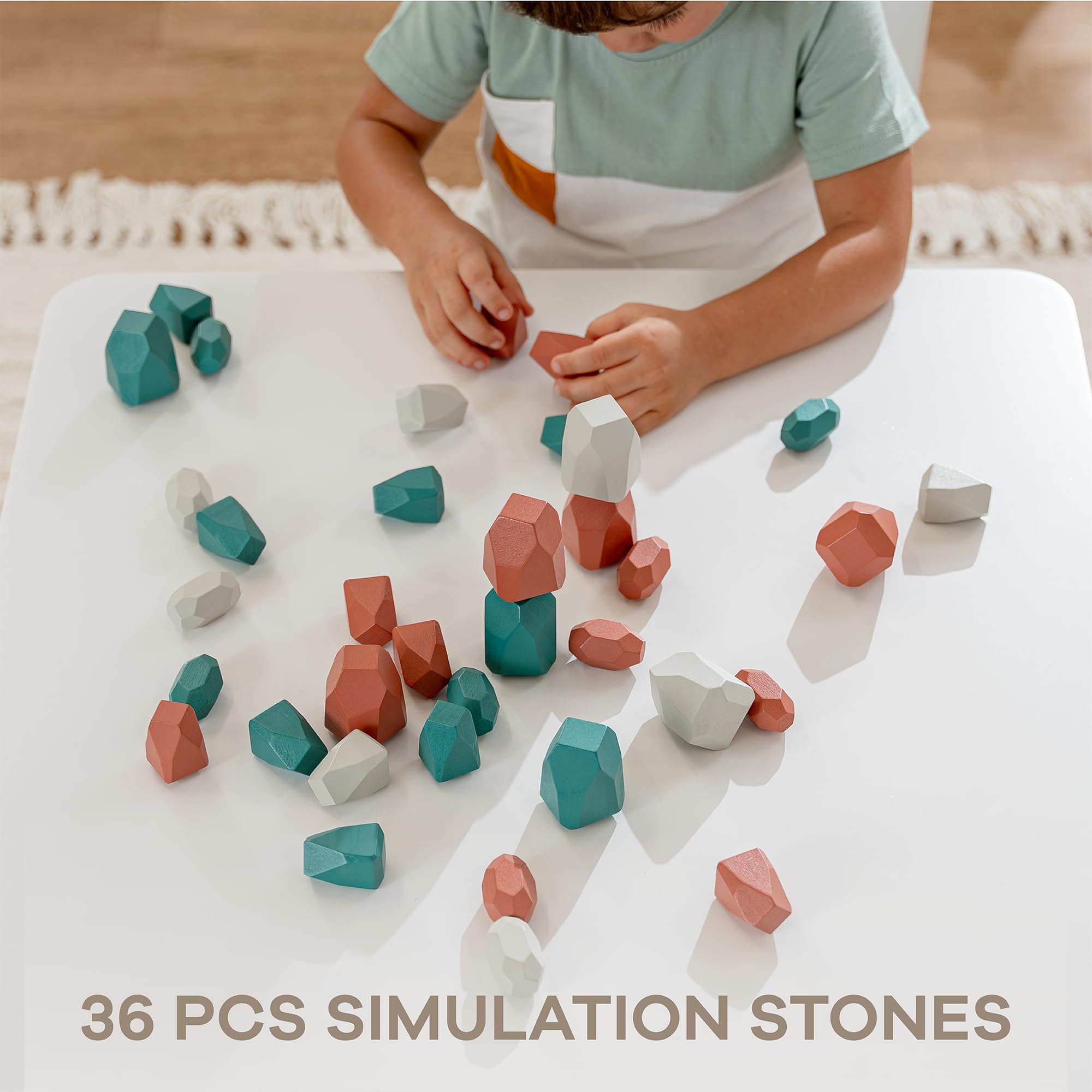 Comfy Cubs Stacking Rocks 36 piezas, 36 meses en adelante, bloques de apilamiento educativos para niños, promueve la imaginación, el equilibrio y las habilidades motoras finas, juguetes sensoriales de