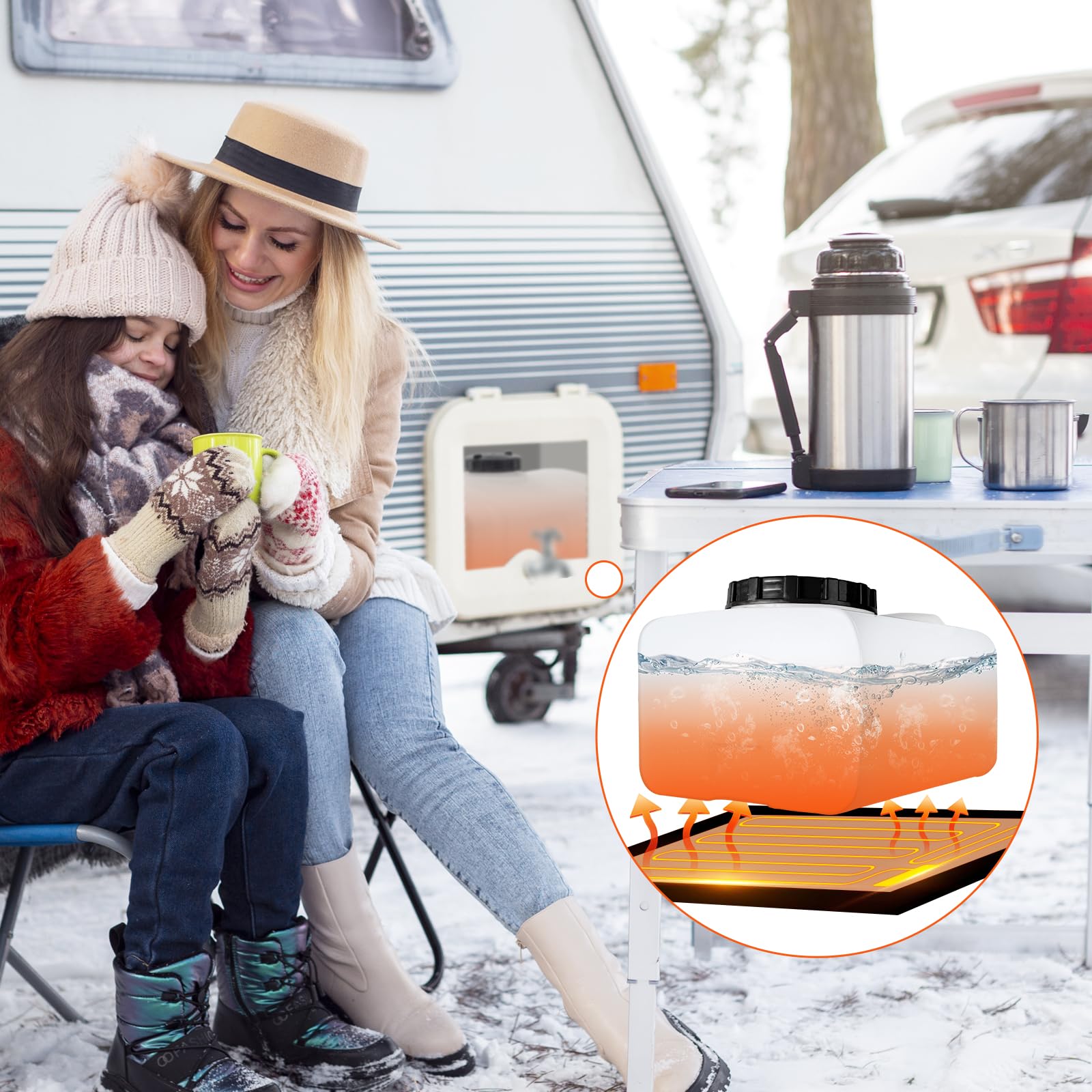Pad Termico per Camper, 44 x 30 cm 12V Riscaldatore per Serbatoio con Termostato Automatico, Cuscino Riscaldante per Serbatoio Acqua per Camper, Roulotte e Furgone, Adatto per Serbatoi da 20