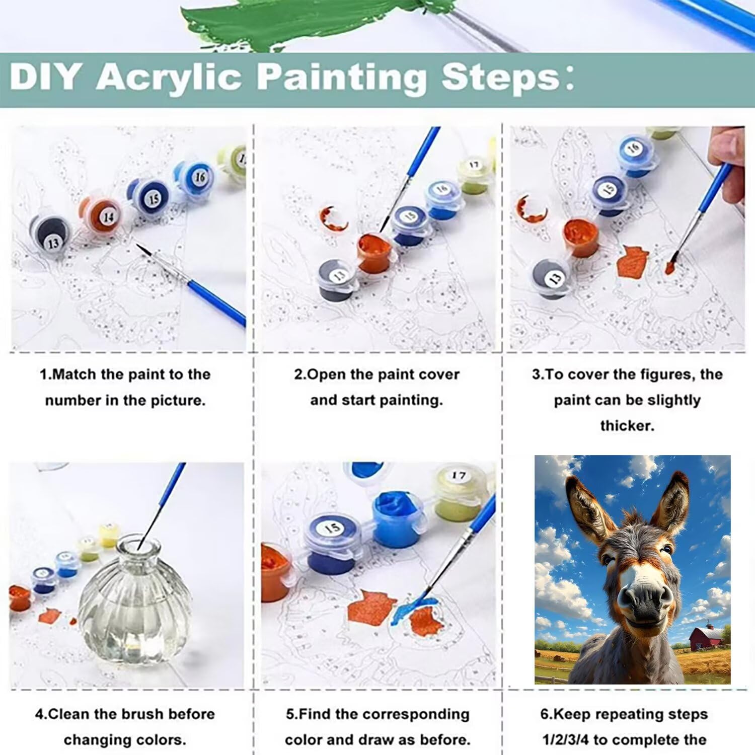 Malen Nach Zahlen Esel Malen Nach Zahlen Erwachsene Kinder Angenehm Paint by Numbers Adult DIY Handgemalt öLgemäLde Mit 3 Pinsel Acrylfarbe für Deko Home Geburtstag Geschenk für Frauen 70x90cm A-1091
