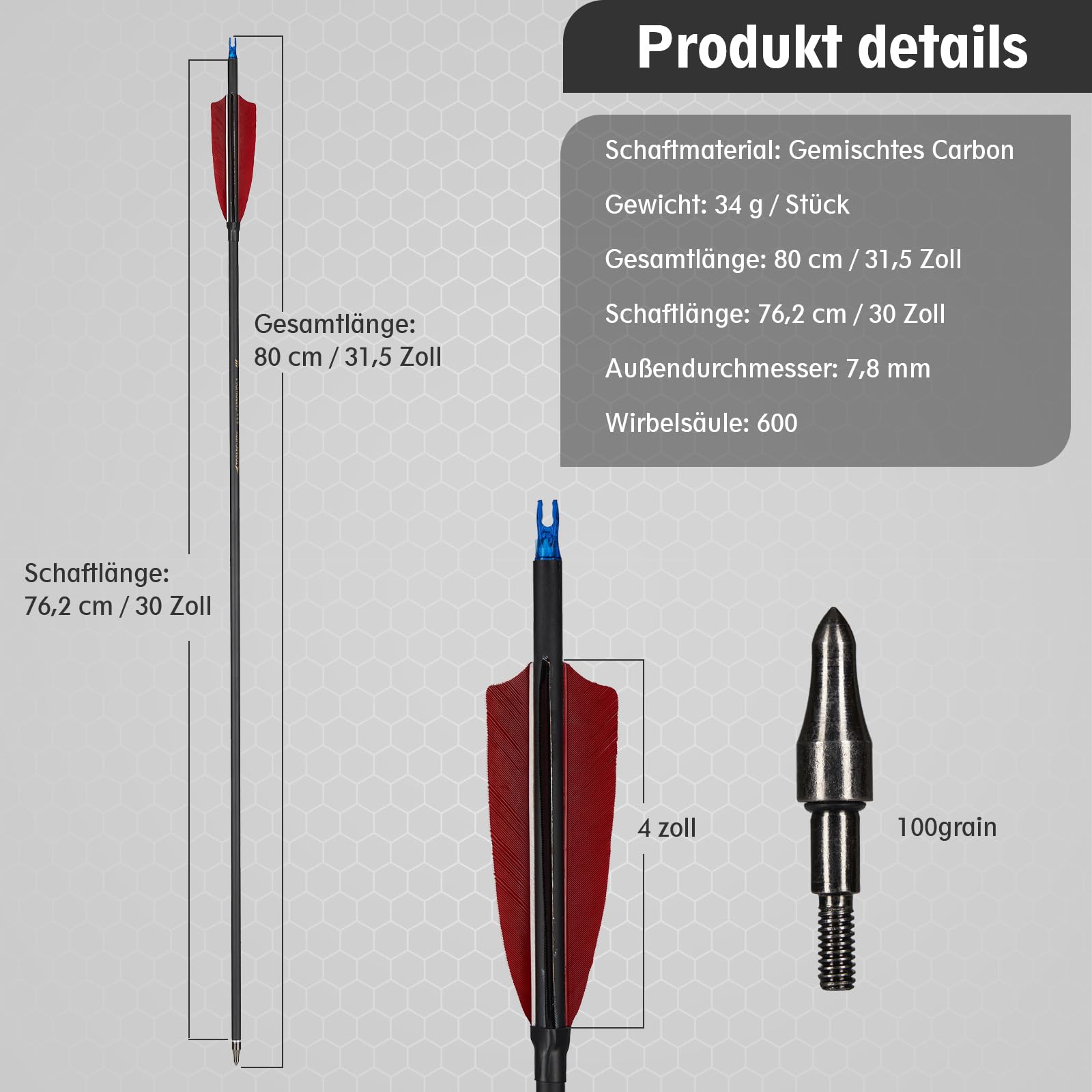 Toparchery 12er Pfeile für Bogenschießen 30 Zoll Carbonpfeile mit natürlichen Türkei Feder Erwachsene Jagdpfeile Bogen Pfeile für Recurve/Compoundbogen Langbogen Jagd