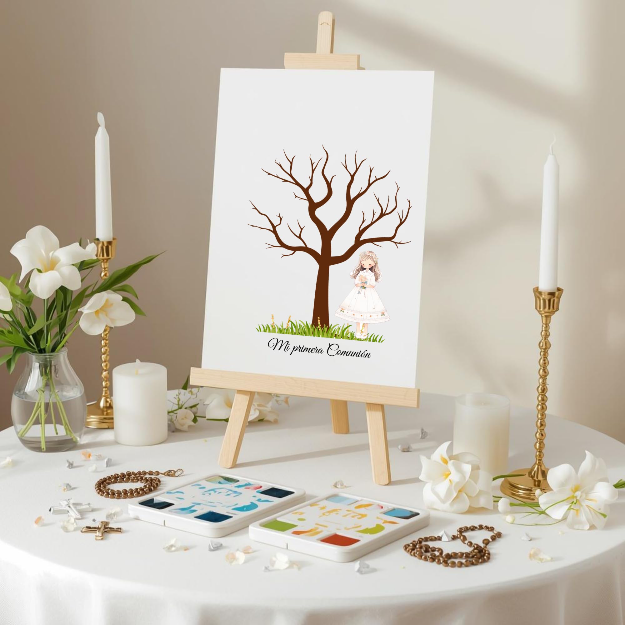 Eedama Decor Árbol de Huellas Comunión Niño Moreno – Lámina A3 con 2 Tintas incluídas (aleatorias) – Recuerdo Original para Invitados – Decoración de Primera Comunión — view 12