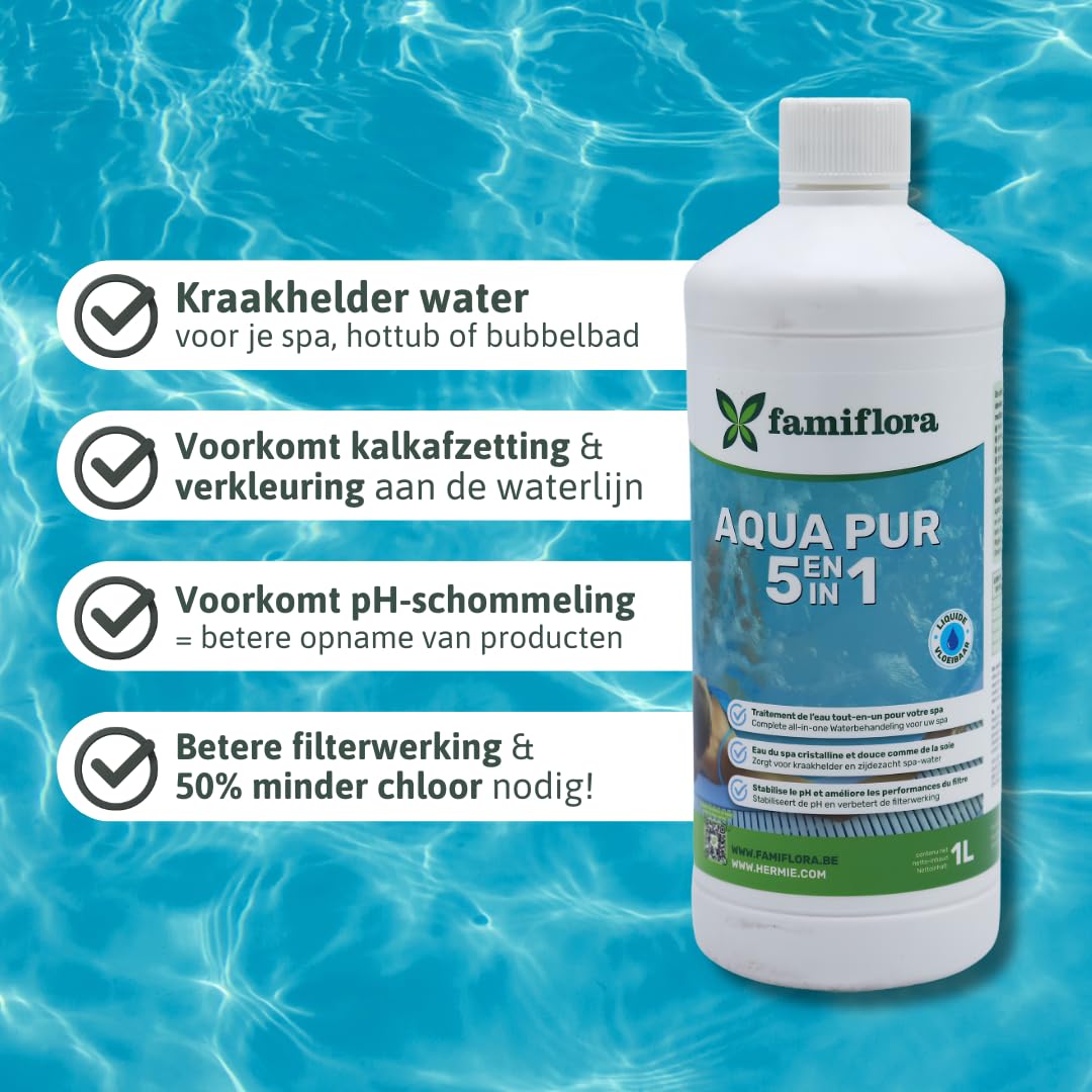 Aqua pur 5 en 1 2 x 1 L - Profitez d'un spa cristallin ! - Traitement complet de l'eau pour le spa - Assure une eau claire et soyeuse - Stabilise le pH