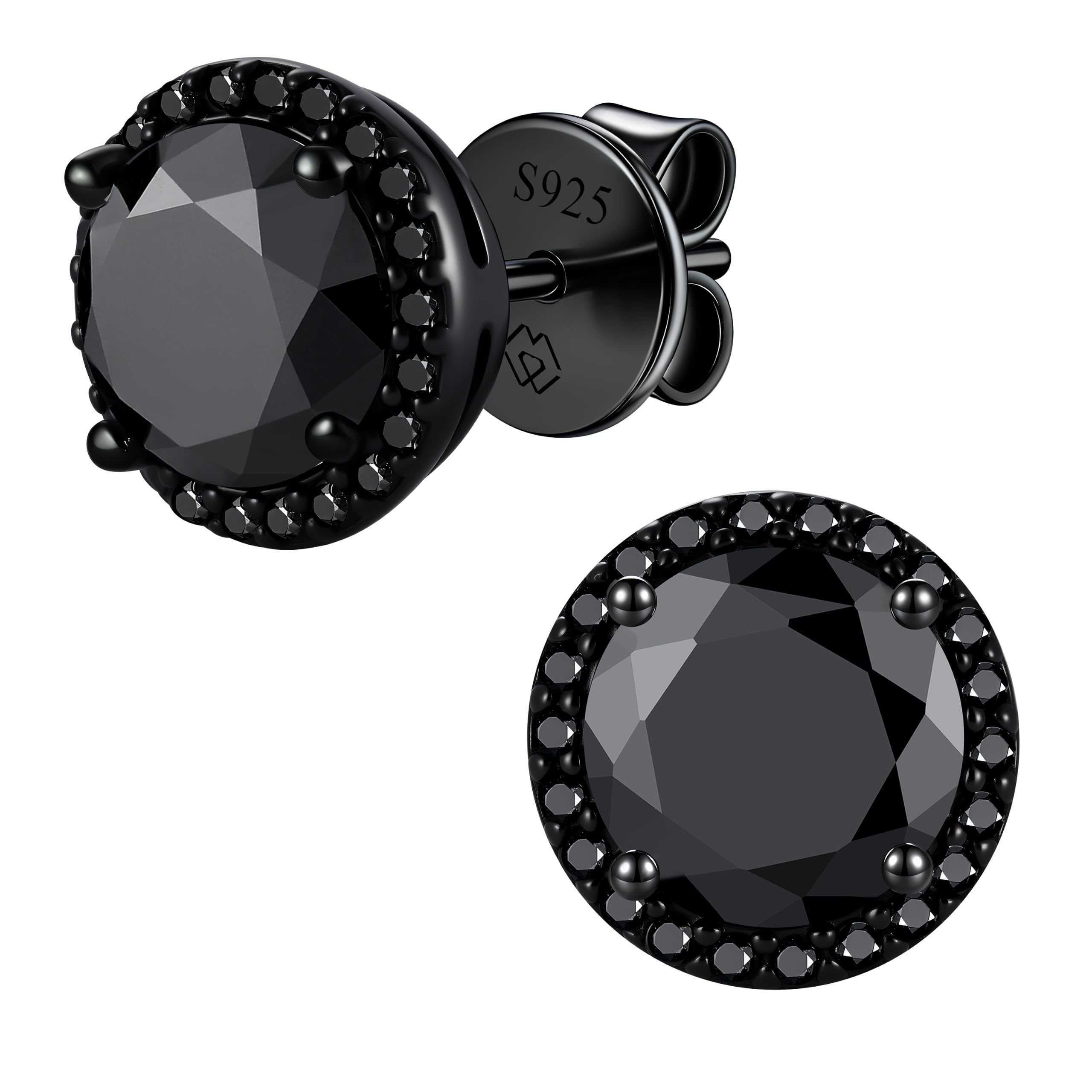 MomentWish Pendientes Hombre Negro, 0.6-4 Quilates Moissanita Diamante Pendientes Plata de Ley 925 Antialérgico con Certificado GRA Regalo Hombre 4/5/5.5/6.5/8mm