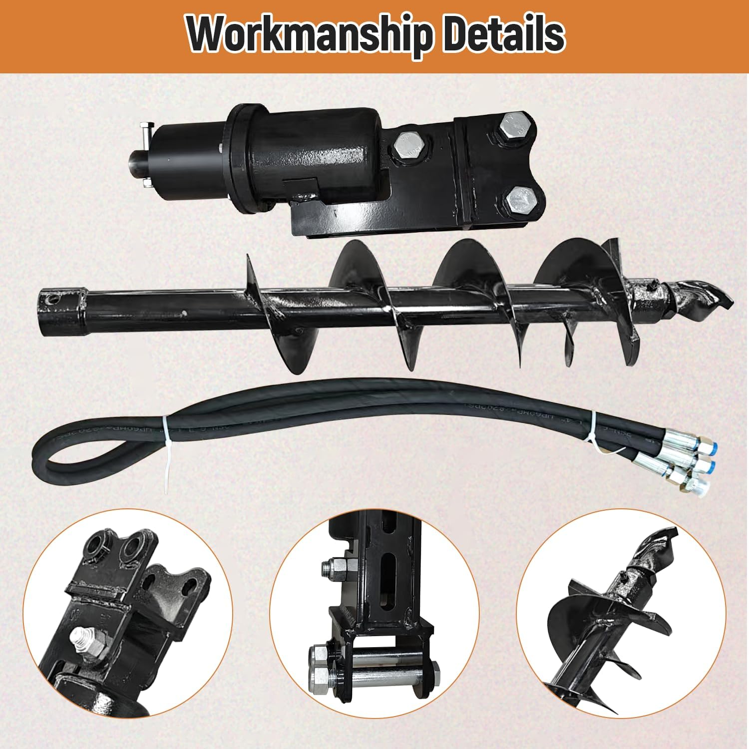 300mm Diameter Auger Drill for 0.8Ton-1.5Ton Mini Excavators with Hoses and Pins Used for Digging Holes, Built for Tough Jobs