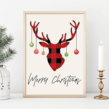 Plaid deer christmas decor Clearance