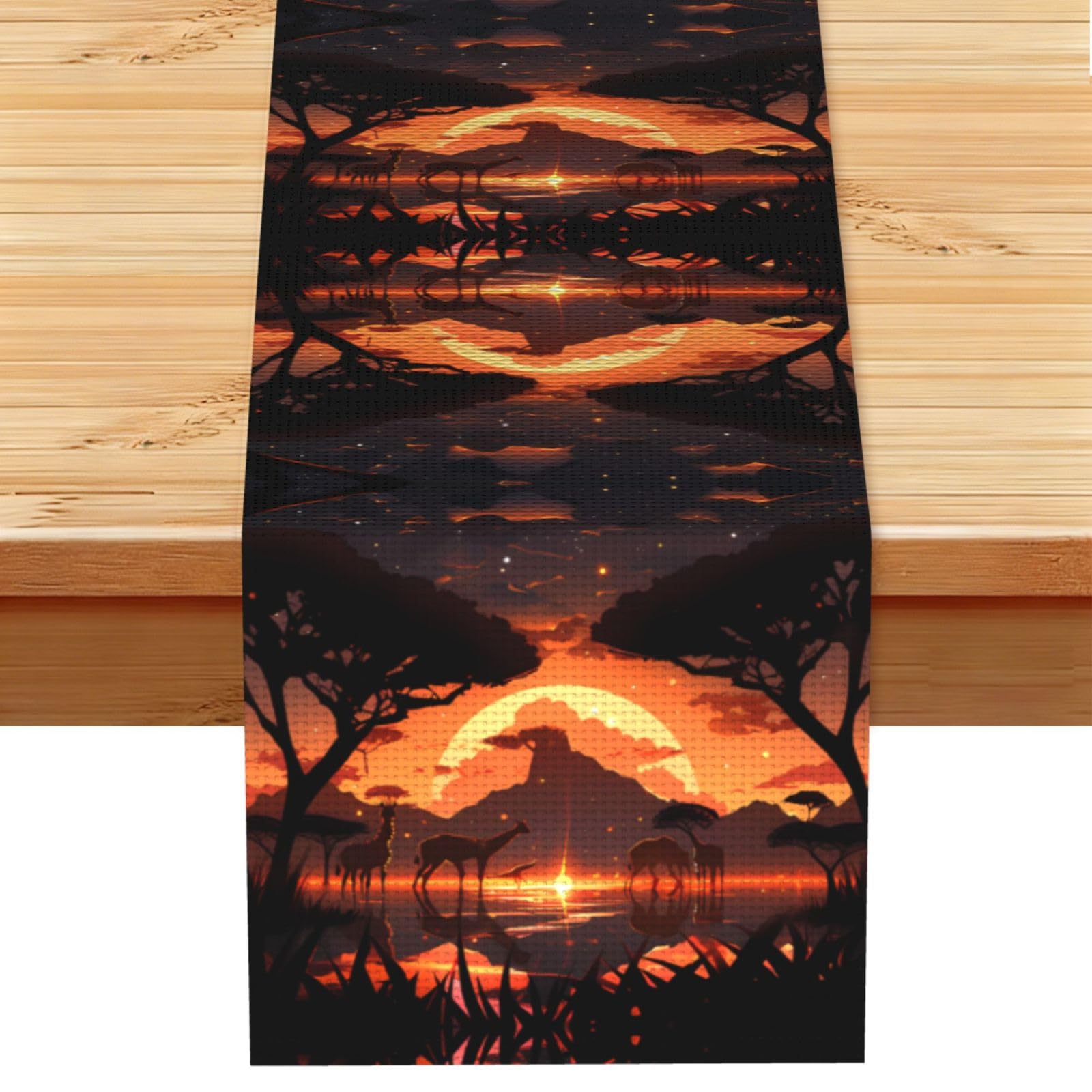 Animals of the African Savannah Linen Feel Table Runner Wedding Party Home Decoration