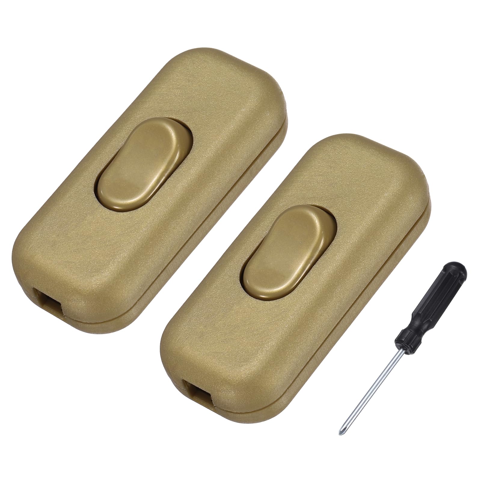 sourcing map 2 Pcs Inline Cord Switch, 250V 6A On Off Switch with Screwdriver Replacement Repair Control Button ON OFF for Lamp Bed LED Lights, Gold
