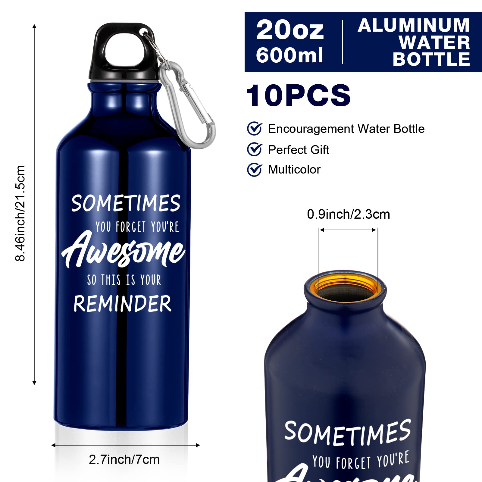 Sabary 10 Stück Dankeschön-Wasserflaschen mit Drehverschluss, leichte Aluminium-Wasserflasche, wiederverwendbar, auslaufsicher, Sport-Wasserflasche mit Drehverschluss, Mitarbeiter, Reisen (590 ml)