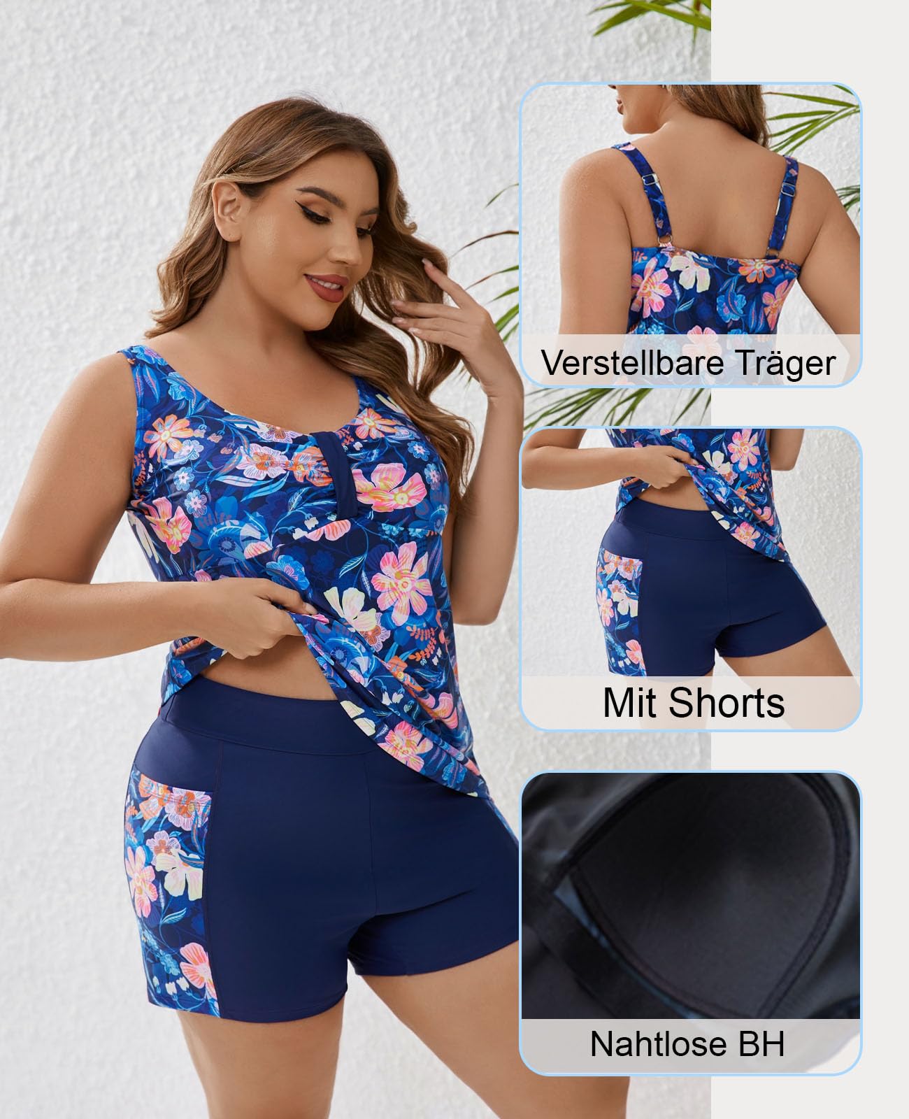 Halcurt Tankini pour femme grande taille avec soutien-gorge amincissant maillot de bain 1X-4X | Bretelles réglables, haut tankini avec short, respirant, séchage rapide