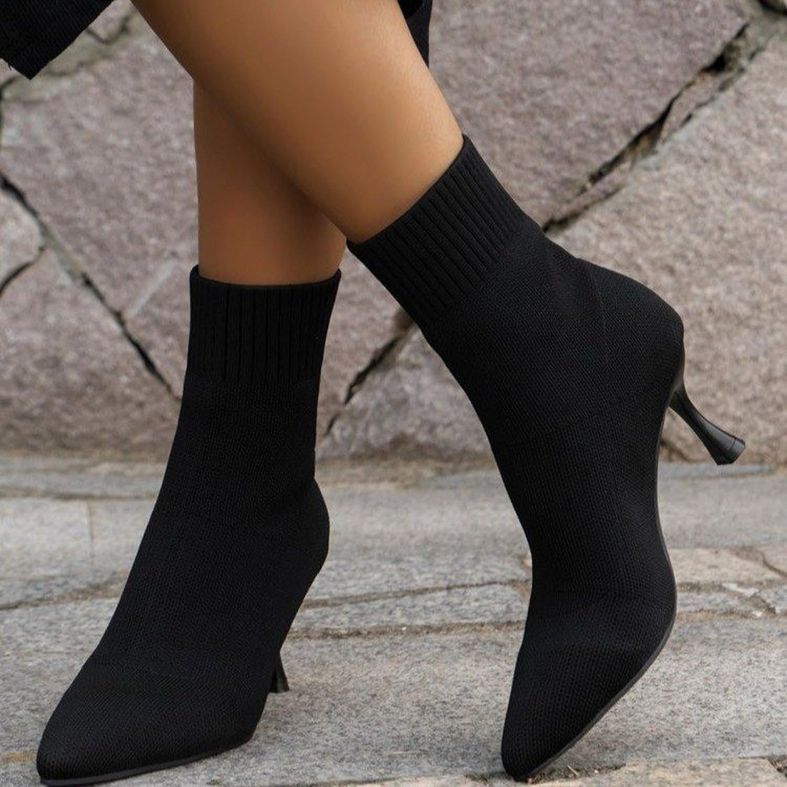 Stivaletti casual in pelle, da donna, sexy, tinta unita, semplici, casual, a maglia, traspiranti, calze, tacchi alti, tacchi sottili, stivaletti da pioggia da donna, impermeabili, leggeri