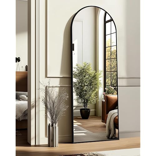 Arched Full Length Mirror, 56"x15" Standing Body Mirror for Wall, with Aluminum Alloy Frame for Bedroom, Living Room, Dressing Room(Black)