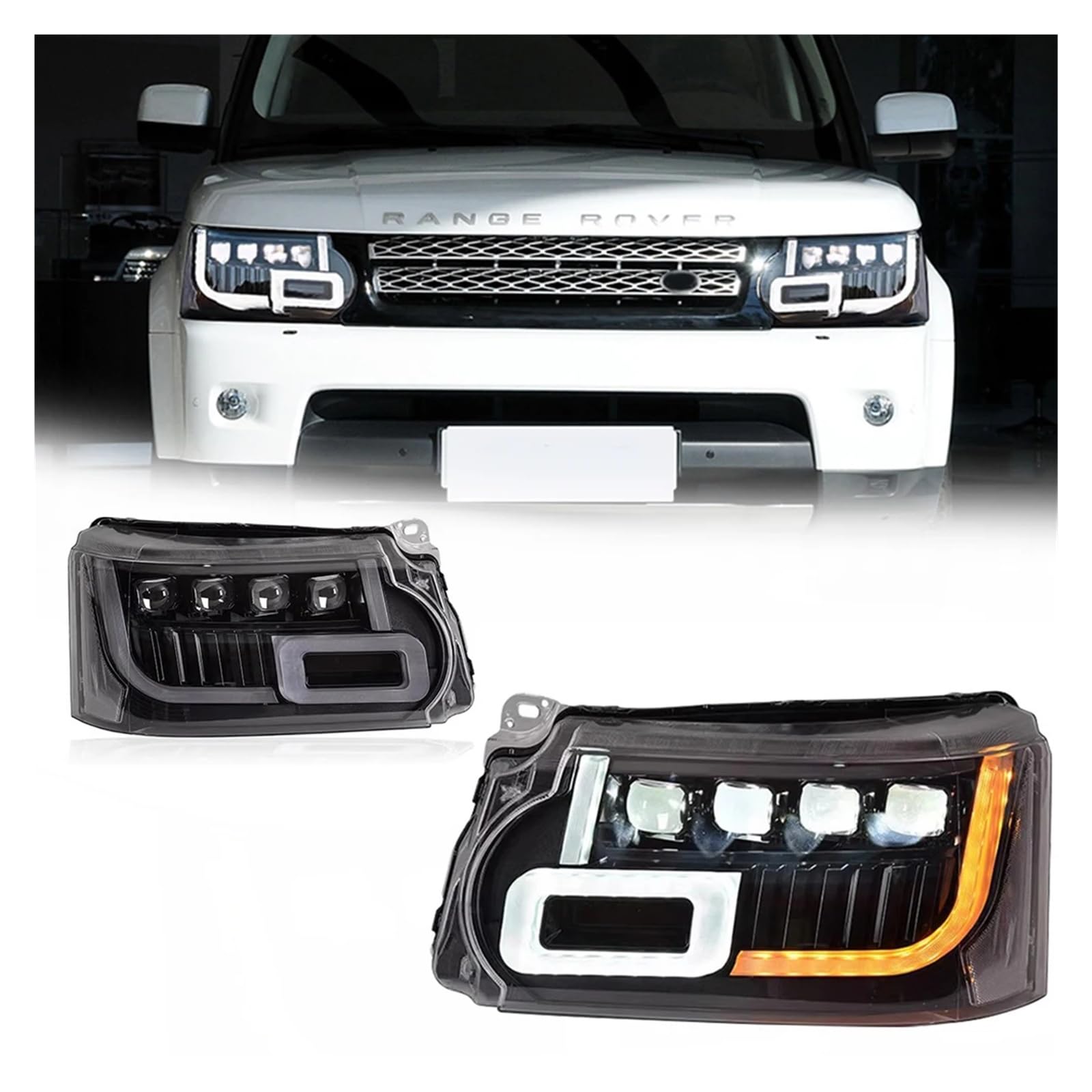 Pasuje do Ran//ge Rover Sport 10-13 w nowym stylu pełna dioda LED DRL reflektor samochodowy montaż sygnału akcesoria samochodowe zmodyfikowana lampa reflektory LED(LEFT STEERING WHEEL_2PCS)
