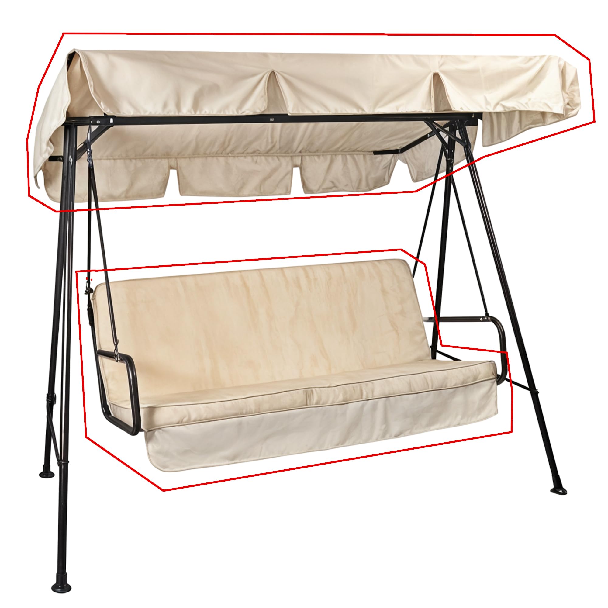 Sicignano | Set Cuscino per Dondolo da Esterni – Telo Parasole Incluso, Cotone/Poliestere con Imbottitura in Poliuretano Espanso, Ideale per Giardino Terrazza Veranda (Ecrù, 4 posti, 165x50x60h cm)