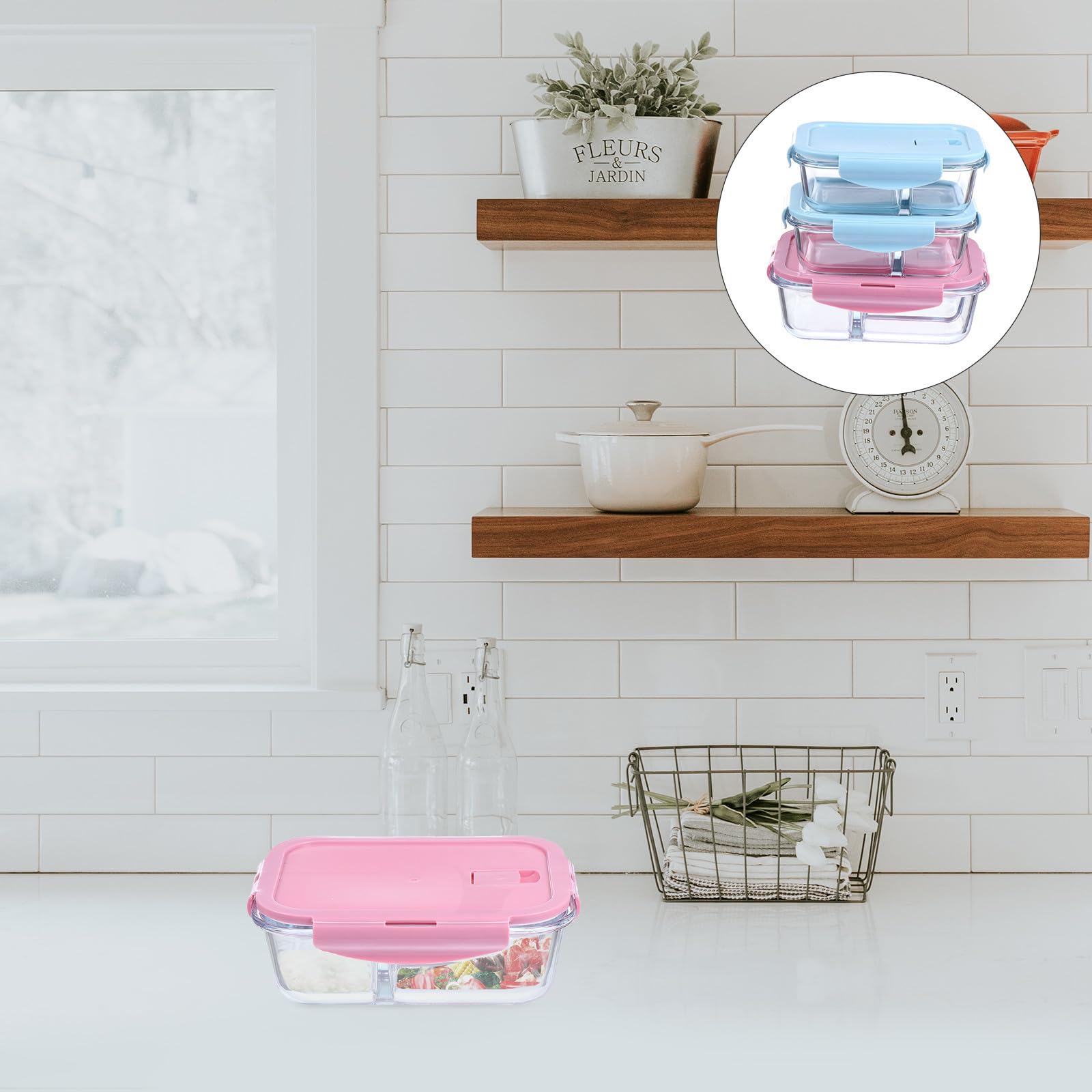 Set 3 Pezzi Contenitori Porta Pranzo in Vetro Scomparti, Doppia Chiusura Ermetica, Facile da Pulire, per Scuola e Ufficio, Design Resistente e Pratico
