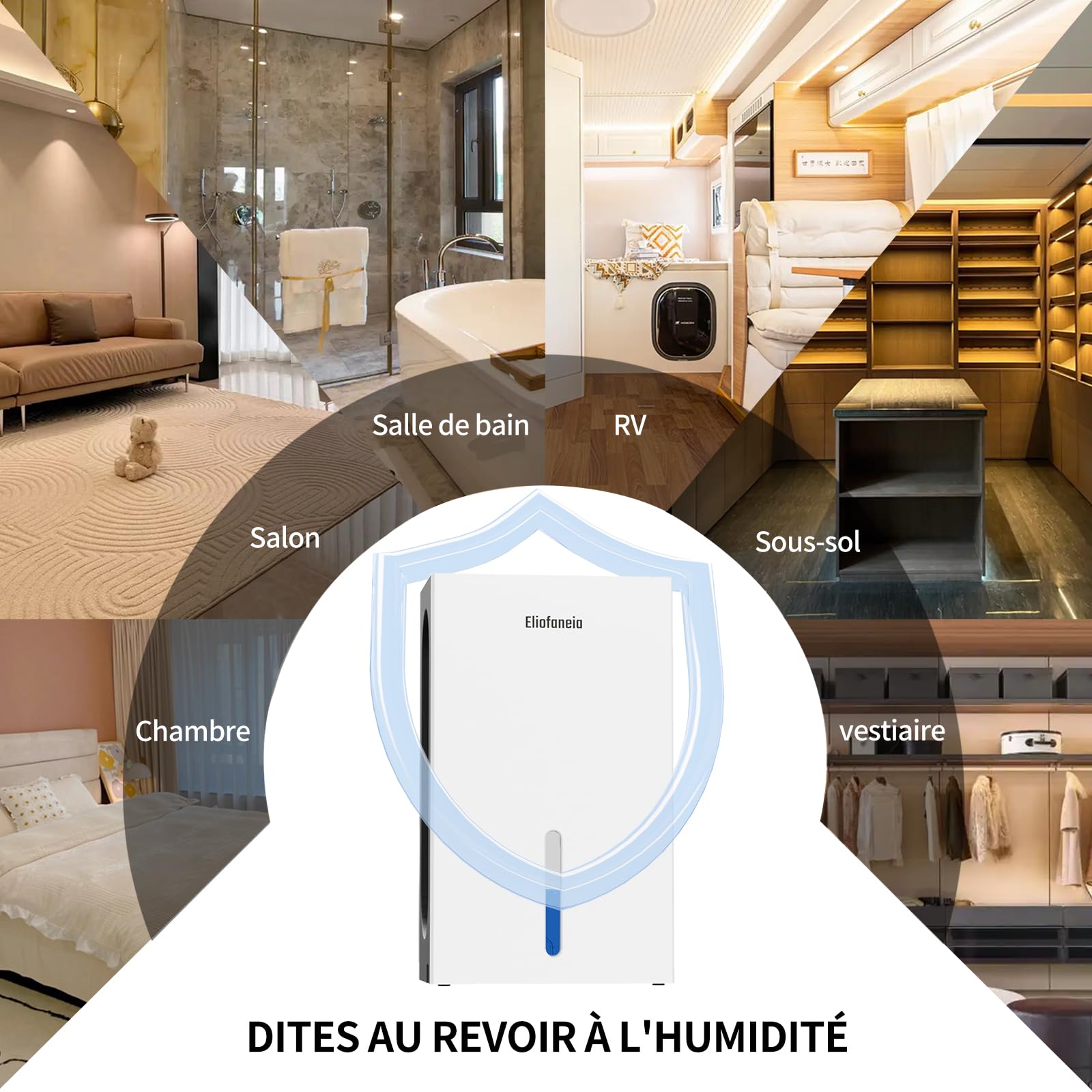 Déshumidificateur d'Air Puissant 1500ml/Jour - Technologie Unique 4 Condenseurs (+150% d'Efficacité) - Grand Réservoir 2,4L ou Drainage Continu - Ultra Silencieux, Mode Nuit, Maison & Chambre
