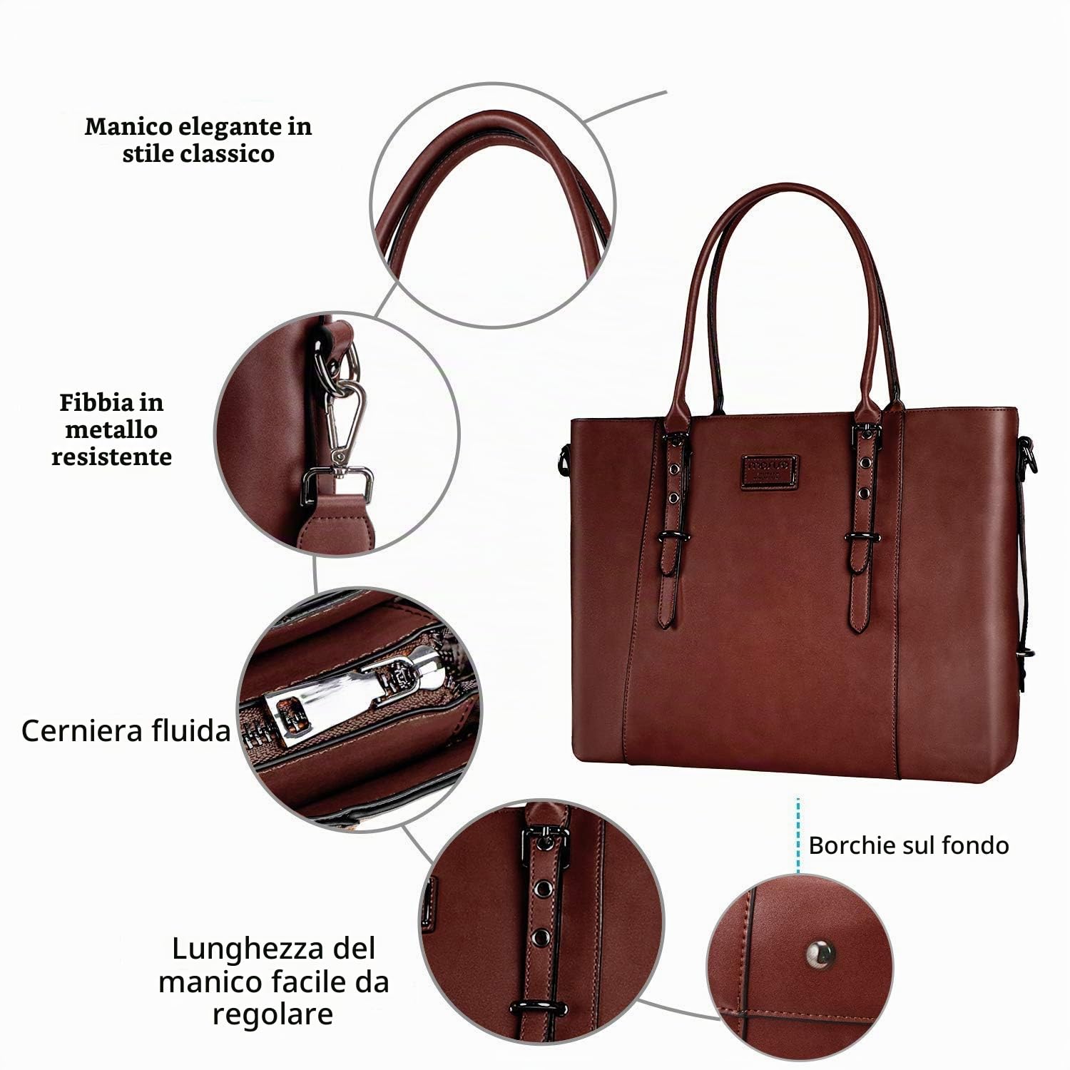 MOSISO Borsa Tote Laptop 17-17,3 pollici, Borsa a Tracolla Pelle PU | Compatibile con MacBook e Notebook, Grande Capacita con Scomparto Imbottito, Marrone