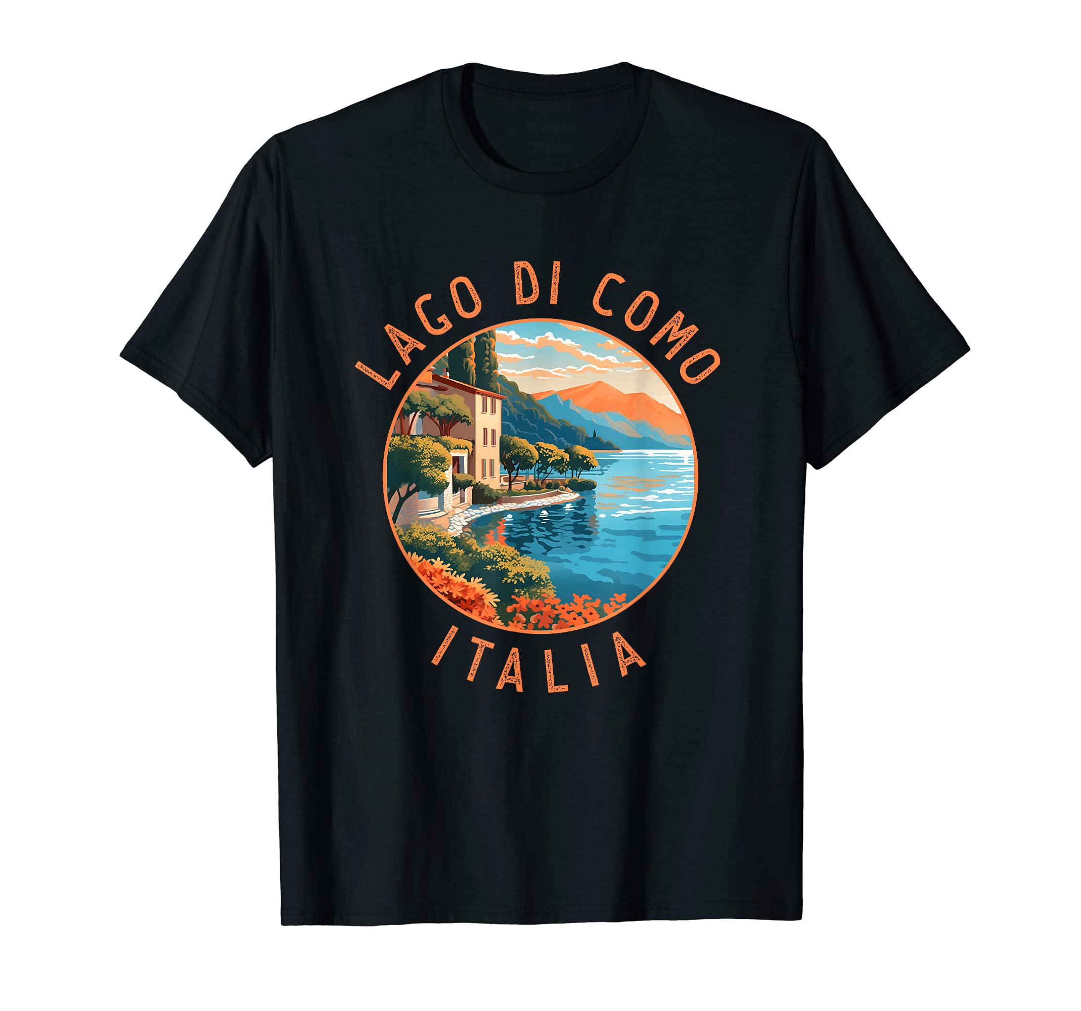 Lago di Como Italia Distressed Circle Vintage T-Shirt
