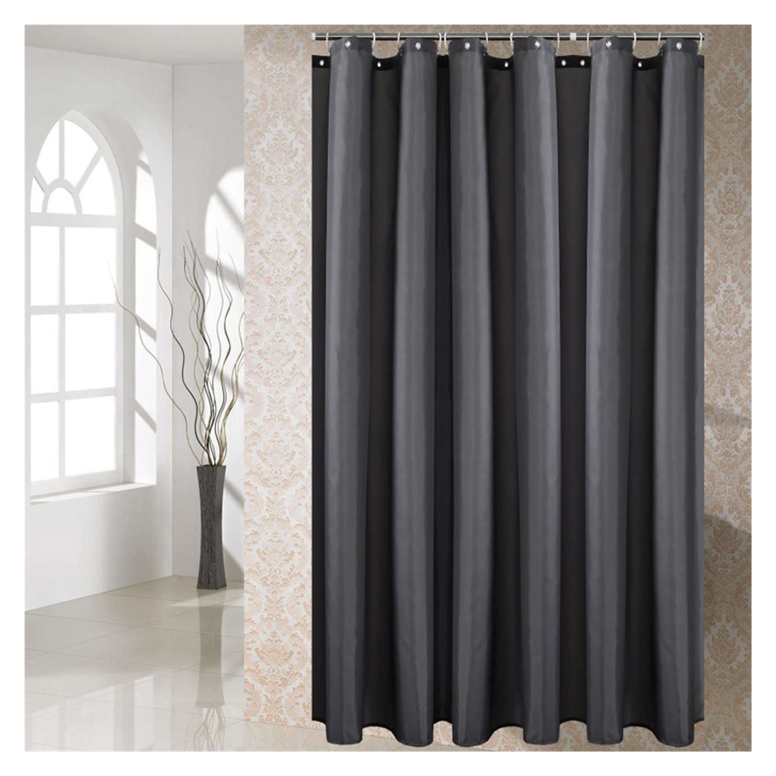 AAtter Tenda Doccia Sfumata Nero E Grigio – 152x182 Cm – Con 12 Ganci – Tessuto Poliestere Artistico Per Bagno, Idea Regalo