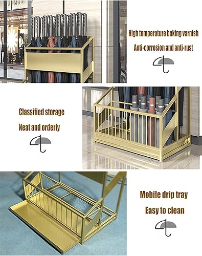 Miniatura 3 de Soporte de metal comercial para paraguas, cesta de sombrilla de entrada para hotel, escuela, cafetería, con bandeja de goteo, almacenamiento de 30
