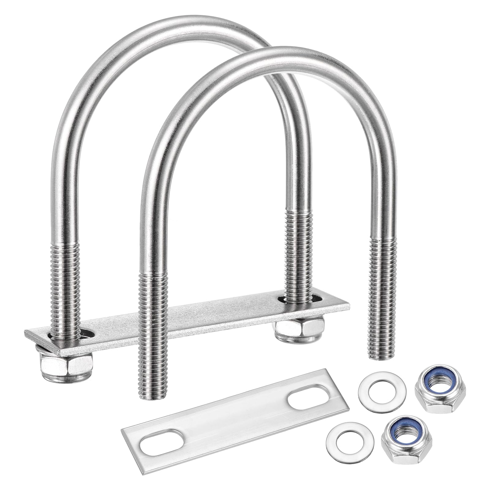 METALLIXITY U Bolts 4Set (M10x76x110mm), Round U Bolt Kits 304 Stainless Steel with Nylon Lock Nut Washers Plates - for Construction, Pipe, Trailer, Automotive, Leaf Spring Fastener
