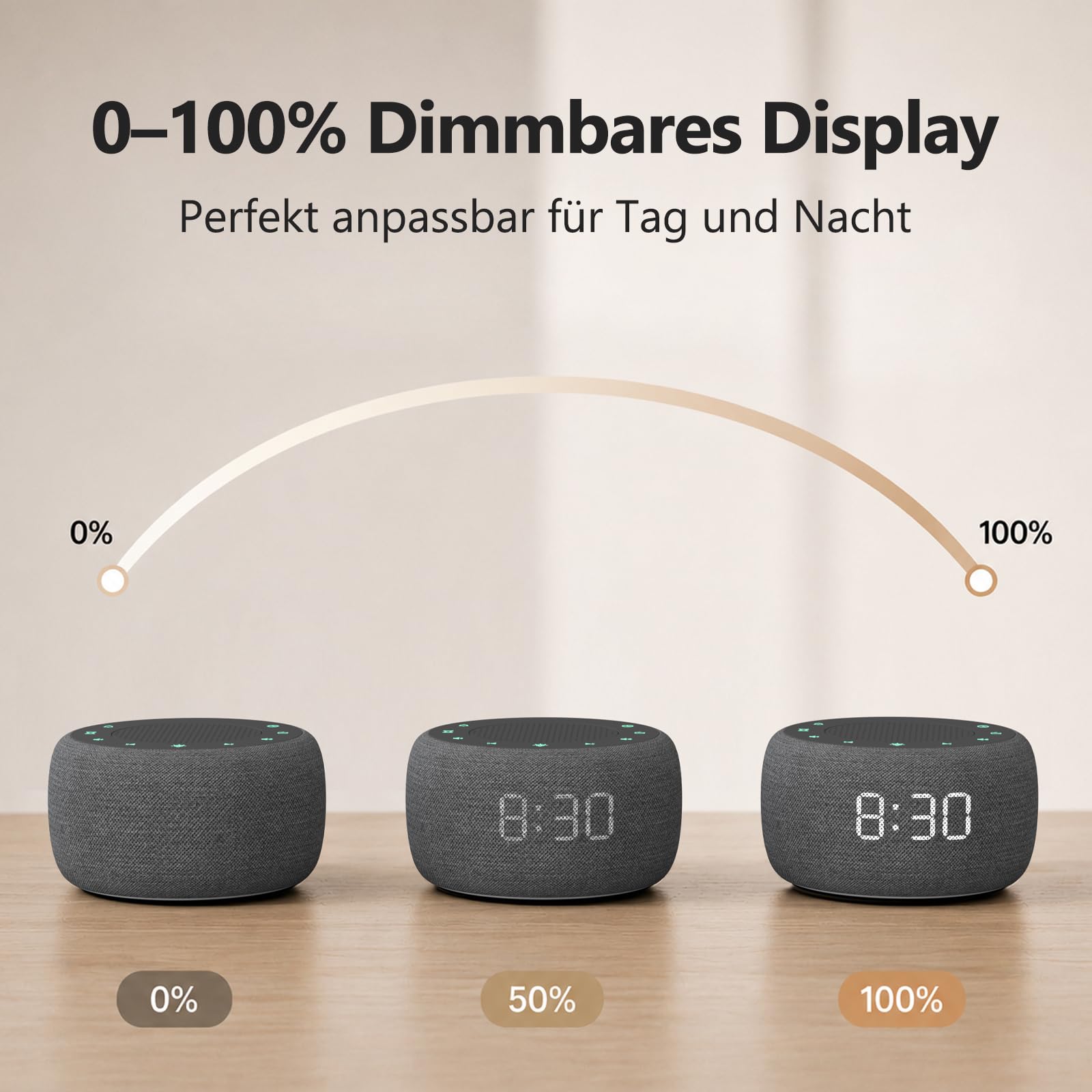Buffbee Digitaler Radiowecker für das Schlafzimmer - 7-farbiges Nachtlicht, High-Fidelity-Klangqualität mit nach oben gerichtetem Lautsprecher, 4 Wecktöne, Full Range Display Dimmer für den Nachttisch