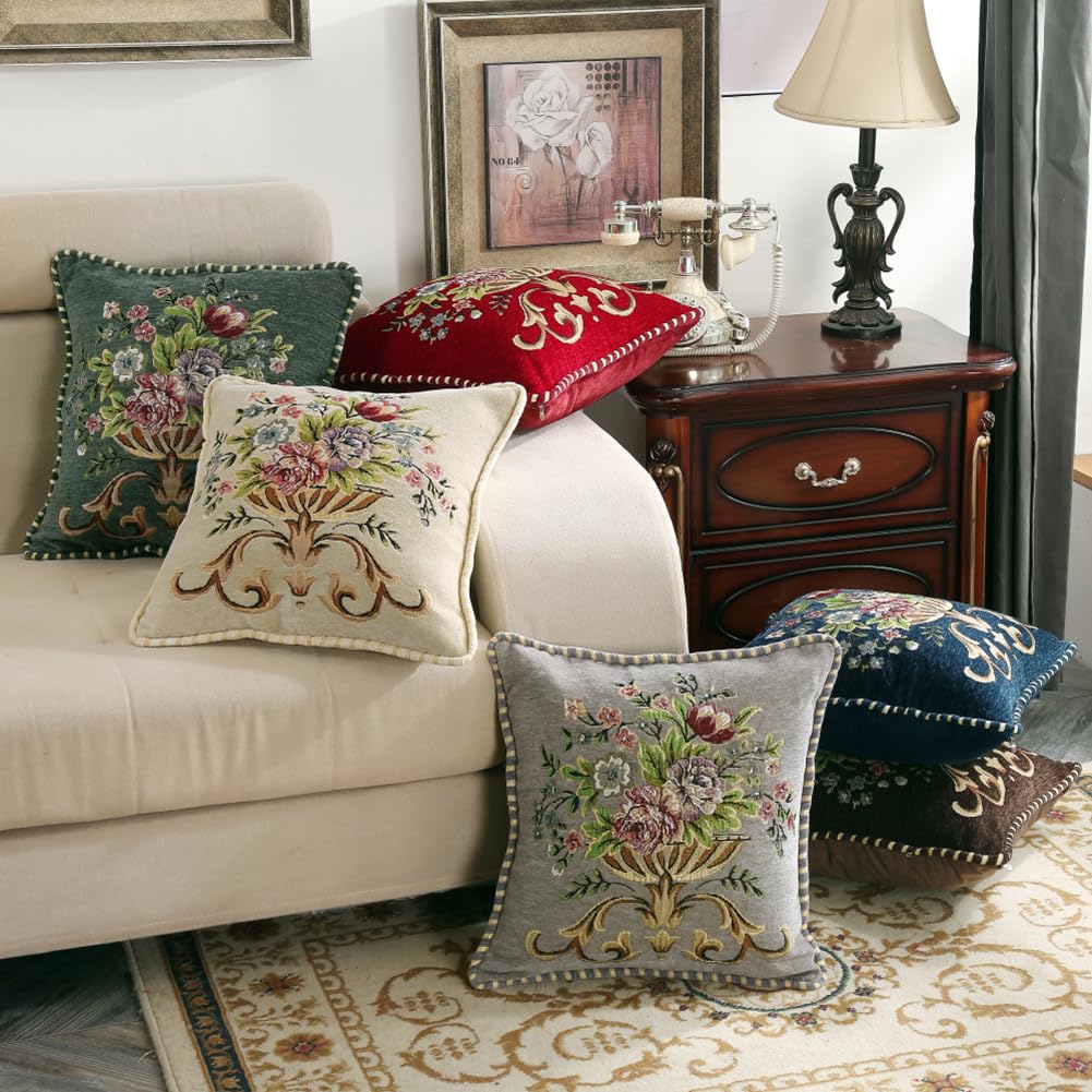 Amazon.com: Qupace Set of 2 Blue Vintage Embroidered Throw Pillows