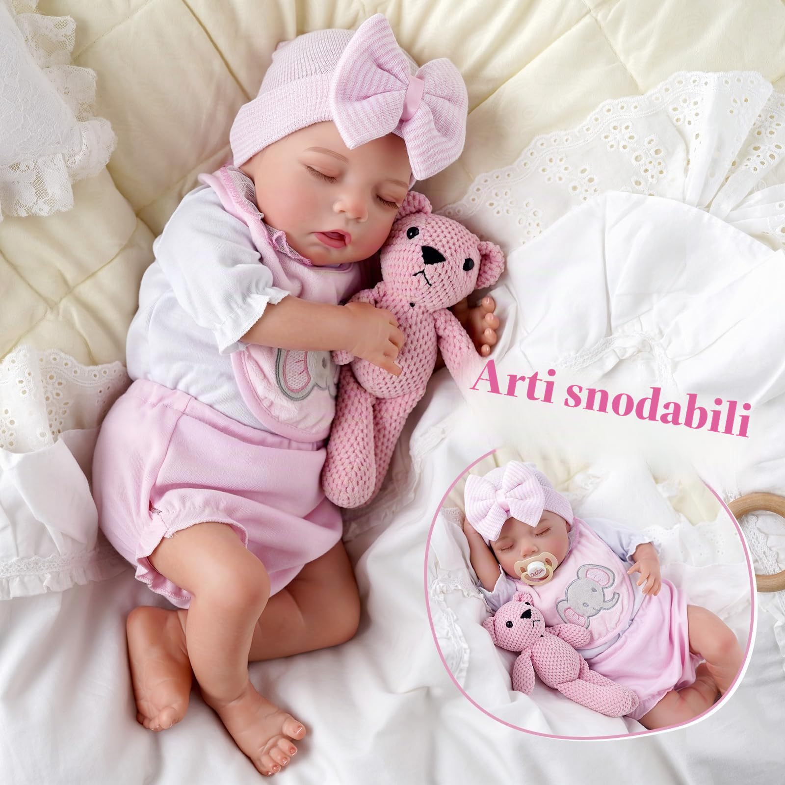 BABESIDE Bambole Reborn - Bambole Reborn Femmina da 20 pollici, Bambola Neonata Realistica, Bambola Bambina Addormentata Nella Vita Reale con Accessori per Bambini dai 3 Anni in Su