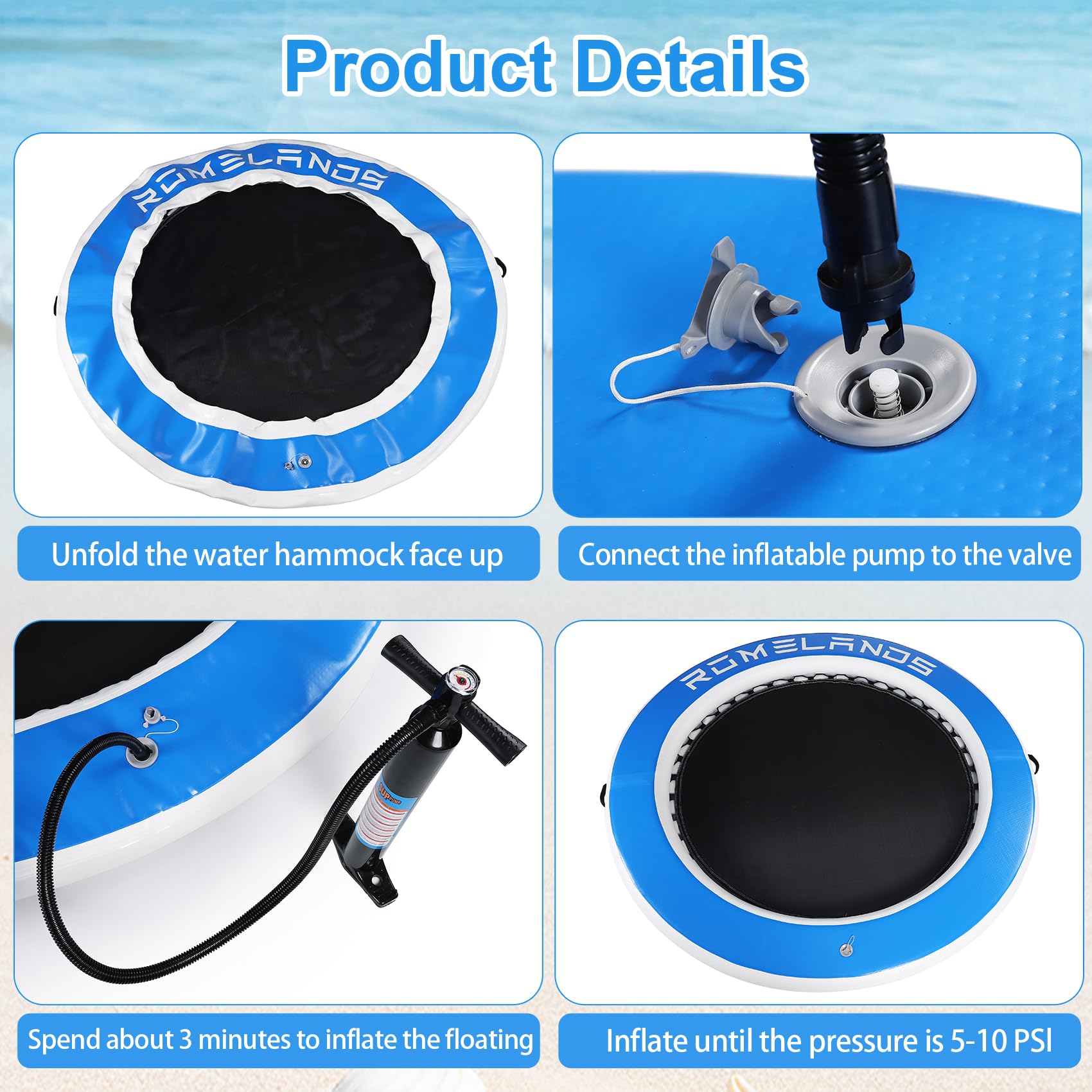 Hamaca hinchable de 245 cm, anillo de natación redondo como plataforma flotante para fiestas de verano, plataforma de natación para lagos, piscinas y el mar