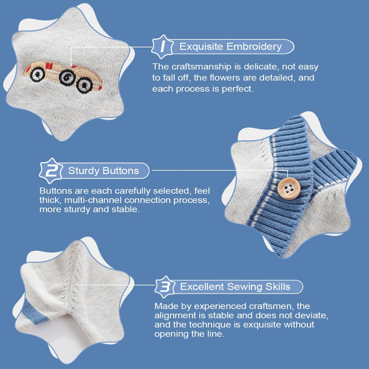 Chaqueta de manga larga para niños (cuello en pico) para niños pequeños con botones de punto para otoño e invierno