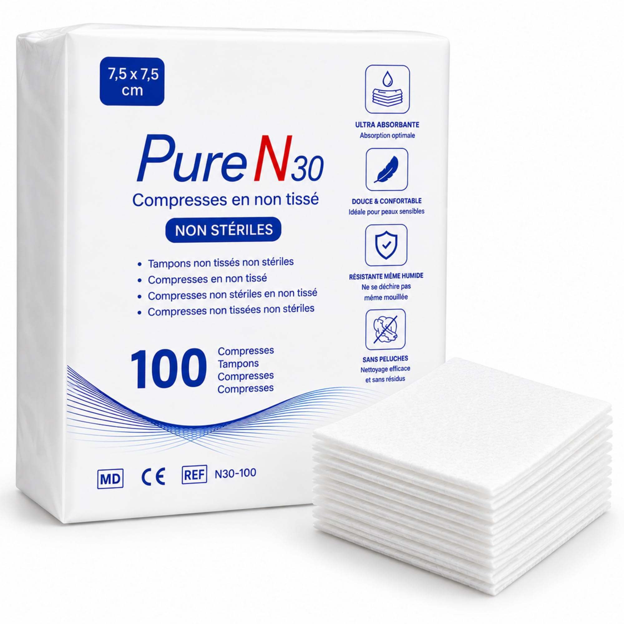 Lot de 10 Sachets de 100 Compresses Non Tissées Non Stériles (7,5 x 7,5cm) – Hypoallergéniques, Ultra-Absorbantes – Usage Médical et Domestique – Le Pro du Médical