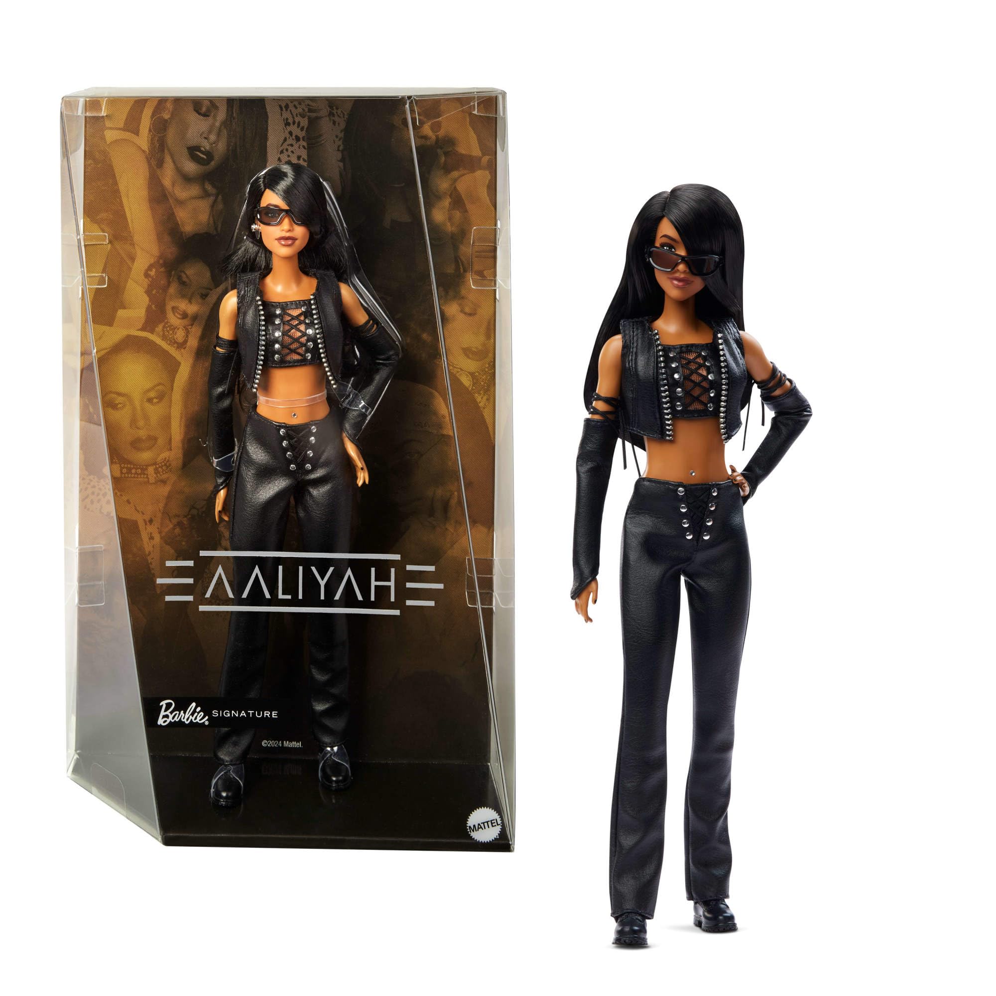 Barbie Signature Aaliyah la “Principessa dell'R&B”, bambola da collezione con abito nero in ecopelle ispirato video musicale di “One in a Million”, accessori inclusi, 6+ anni, HRM80
