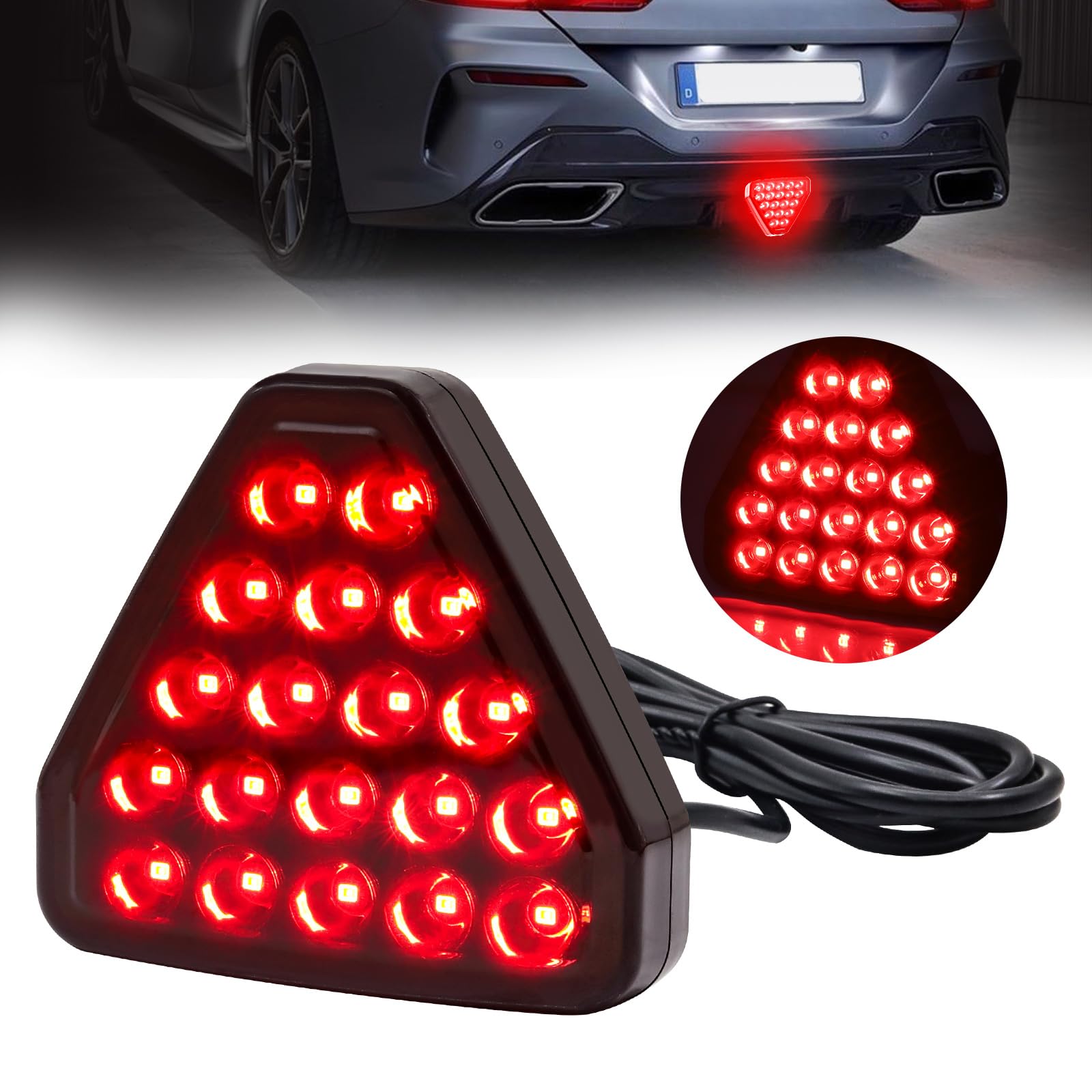 Luce posteriore a LED per auto, triangolare, ad alta posizione, terza luce di stop, universale, per auto, SUV, ATV, camion, 1 pezzo