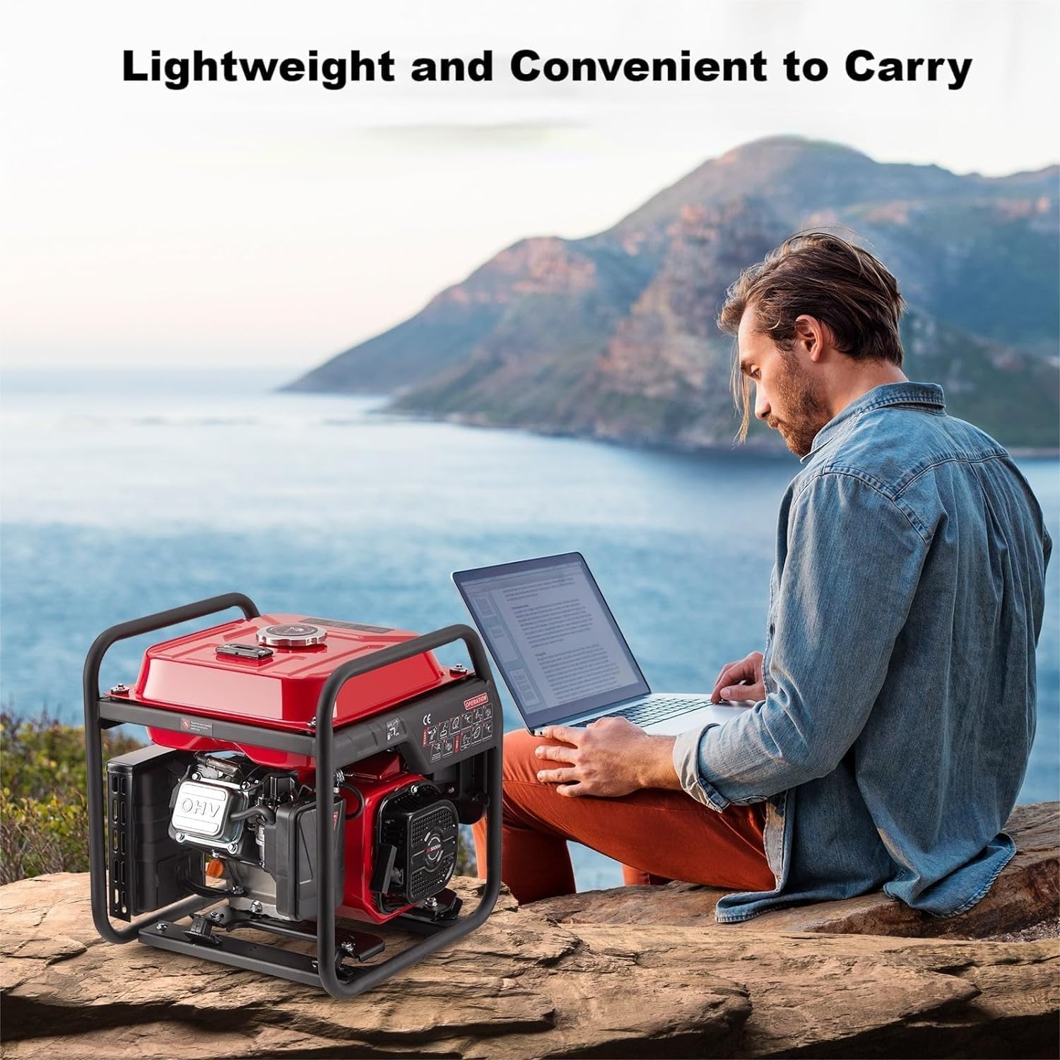 Generatore da 4000 W a frequenza variabile, generatore di benzina, estremamente silenzioso, USB, presa impermeabile, portatile, adatto per esterni, campeggio, camper, emergenza