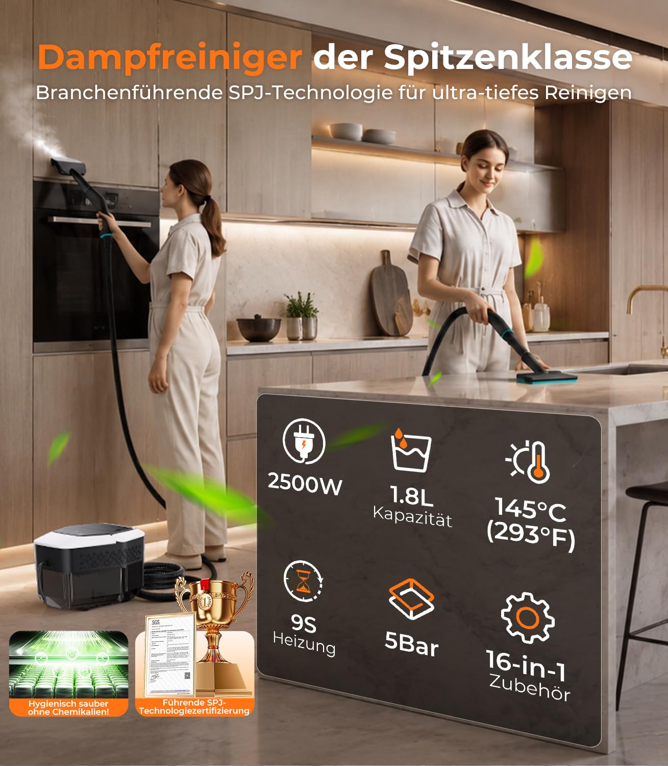 KYUT 16-in-1 Dampfreiniger【80% höhere Reinigungseffizienz – Branchenführer Nr.1】Dampfreiniger Handgerät【Dreifacher Sicherheitsschutz – 6 Konformitätszertifikate】1,8L Tank für Haushalt, Küche und Auto