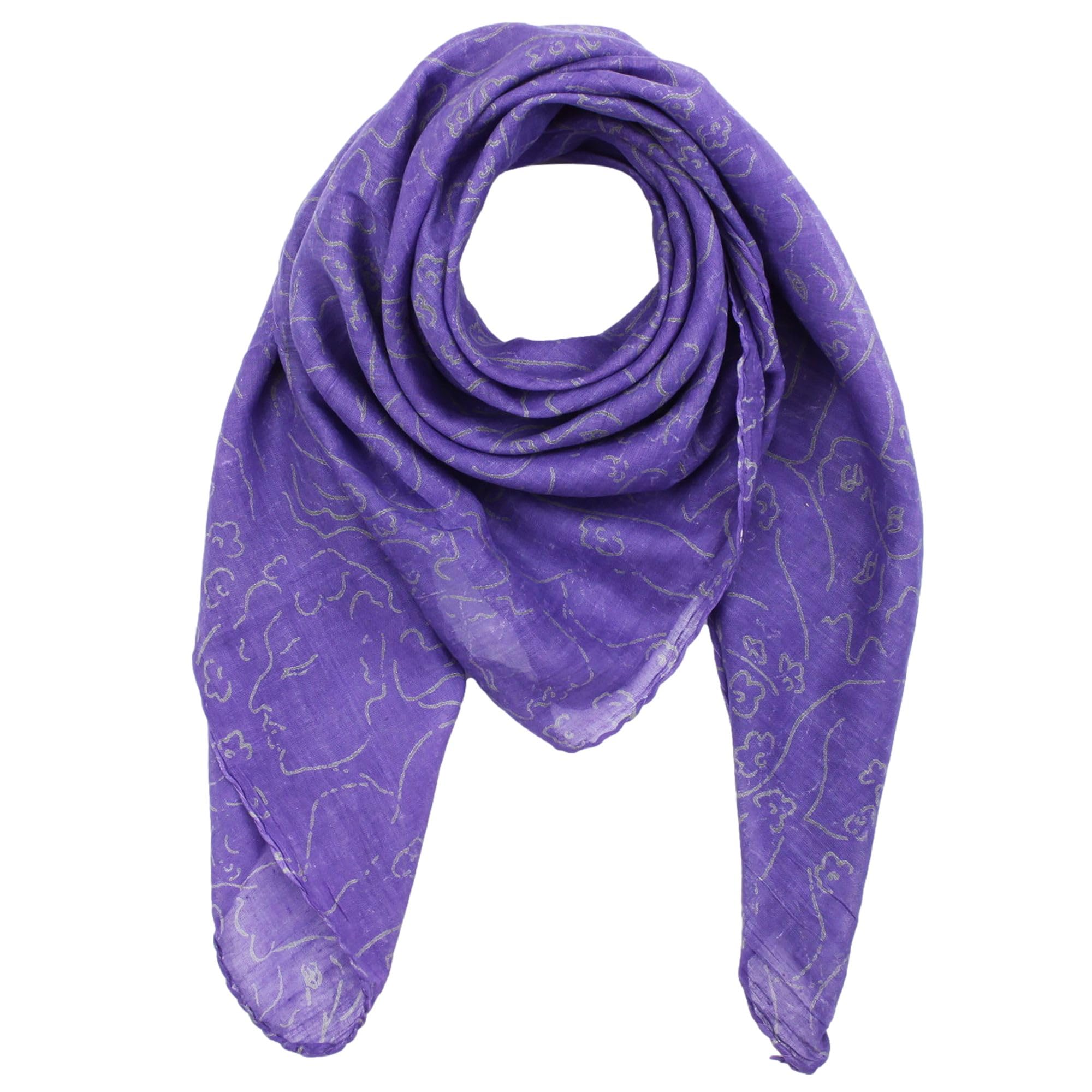 Freak Scene Unisex Purple Cotton Scarf - Faces - Grey - Squared Kerchief