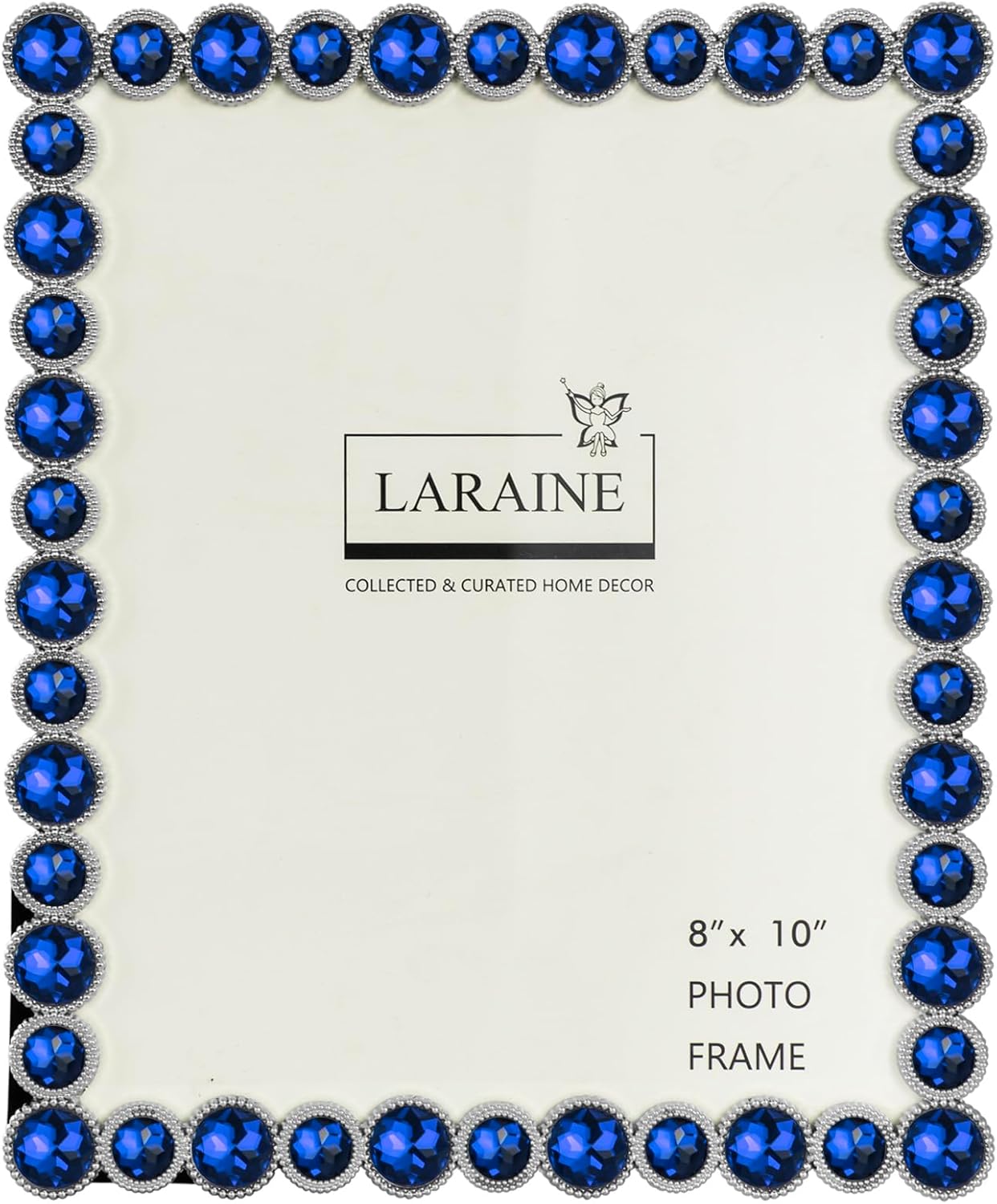 LARAINE Picture Photo Frame 8x10 Rhinestones Metal High Definition Glass Display Pictures for Tabletop Crystal Home Decorative Holiday Gift (Blue, 8x10)
