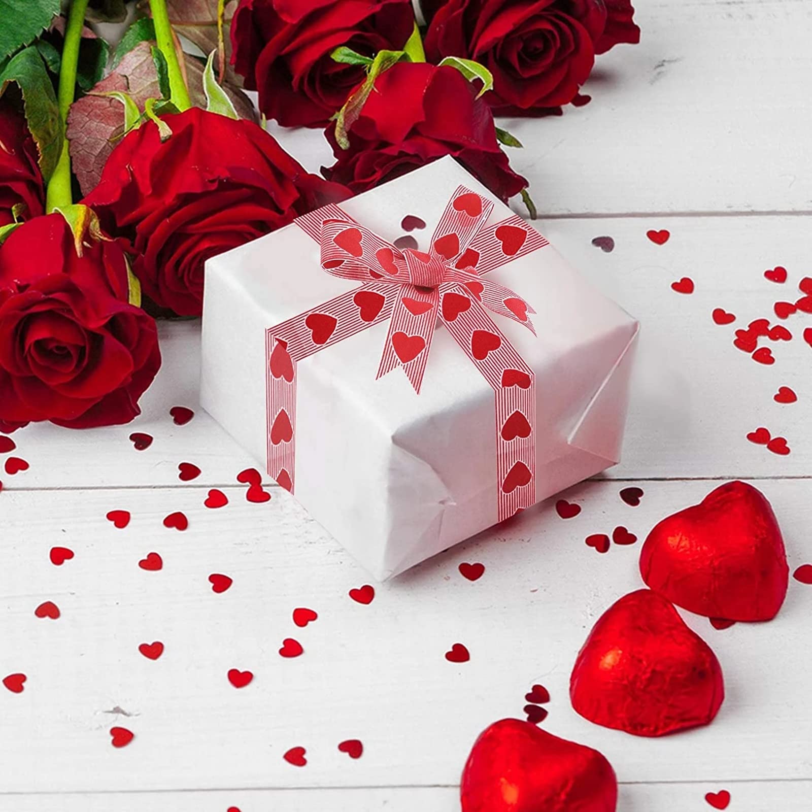 2 Rolls Red Love Heart Printed Fabric Ribbons Crafting Art Fashion