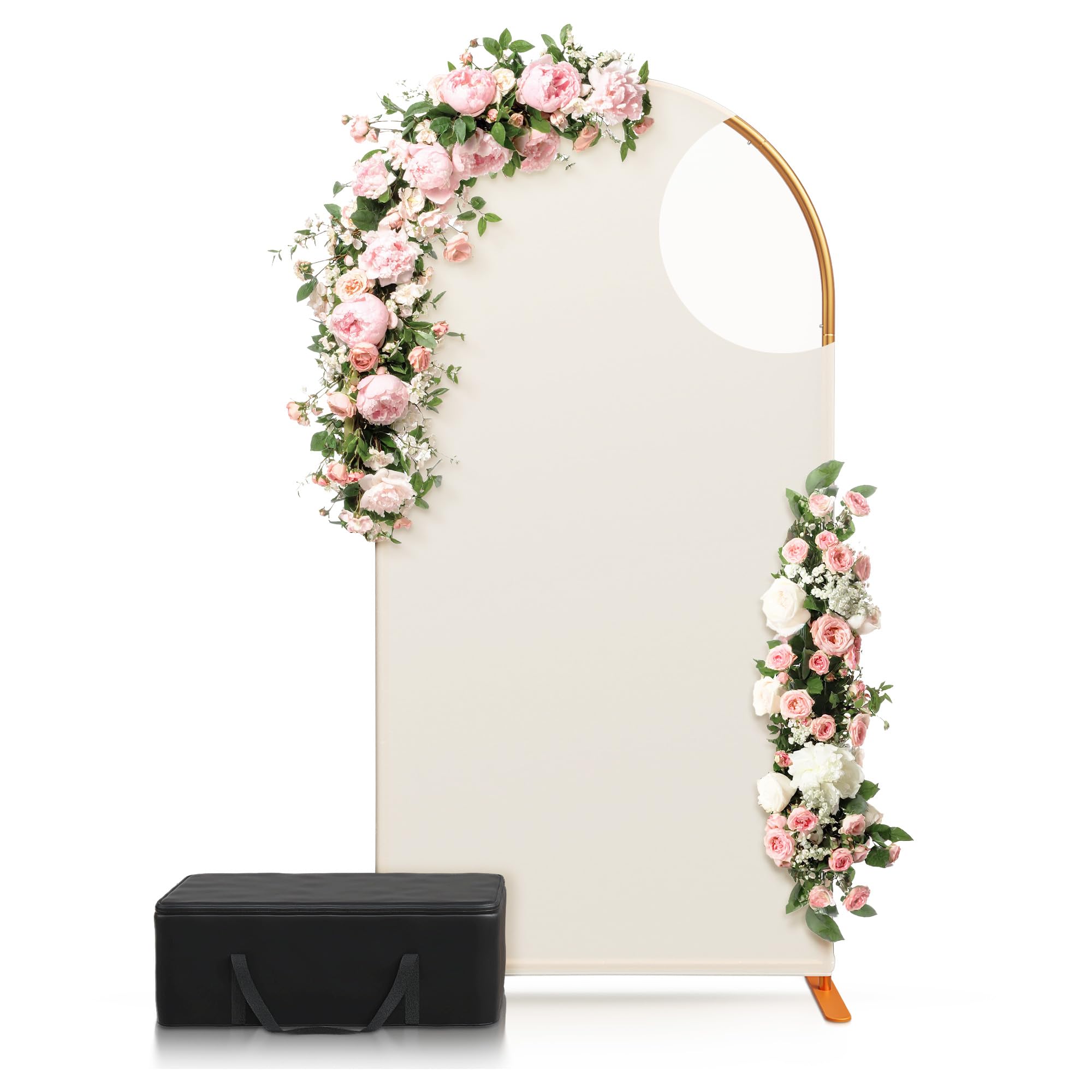 Metal Arch Backdrop Stand 7.2x4 ft- Party Backdrop Arch Stand with White Cover, Stable Base, Carry Case - Aluminum Balloon Arched Frame for Photo, Gold Arches Decoration for Wedding Baby Shower & More