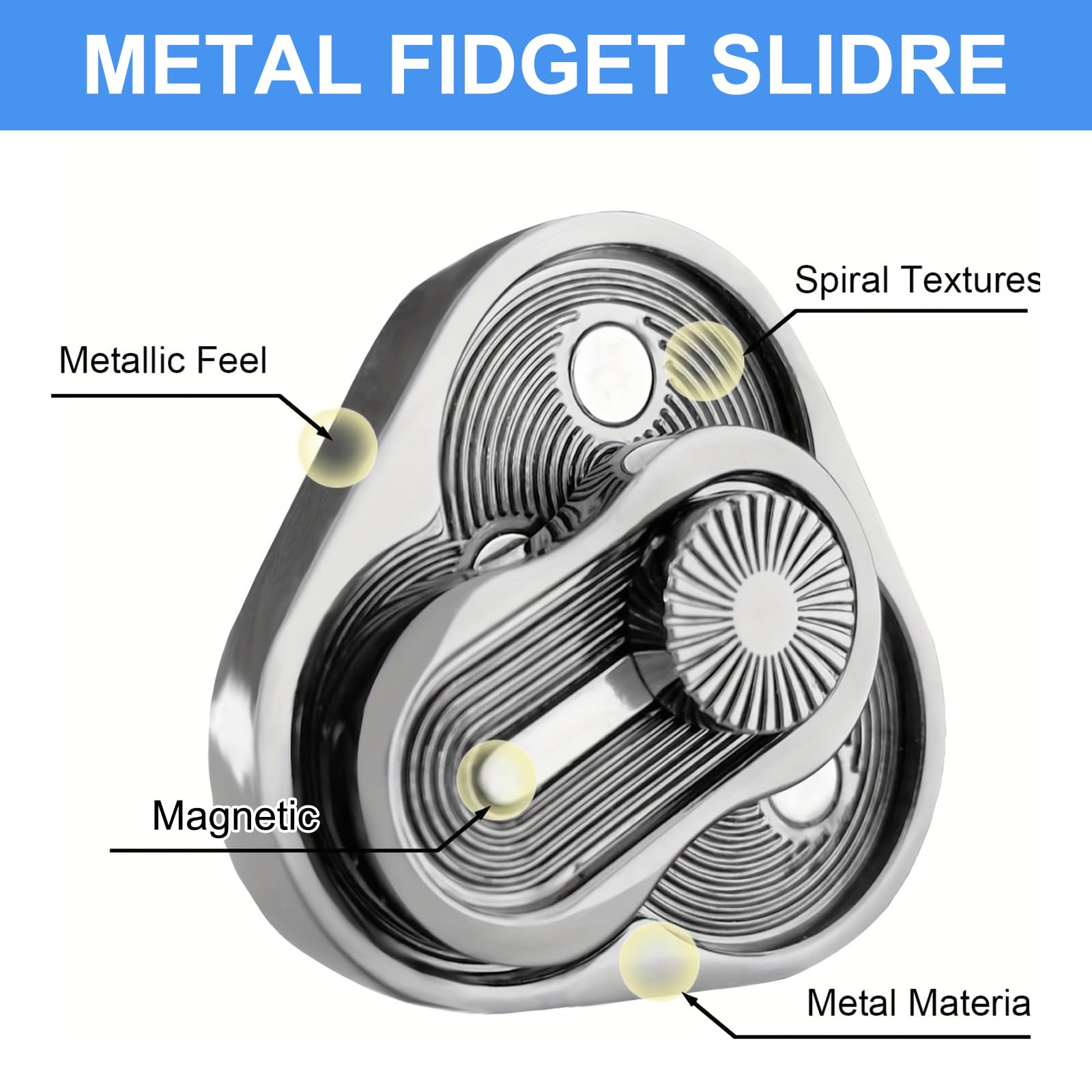 Magnetic Metal Fidget Toy for Adults Silver Triangular Spinner Slider for ADHD Stress Relief, Anxiety, Office Desk Toy - Image 3