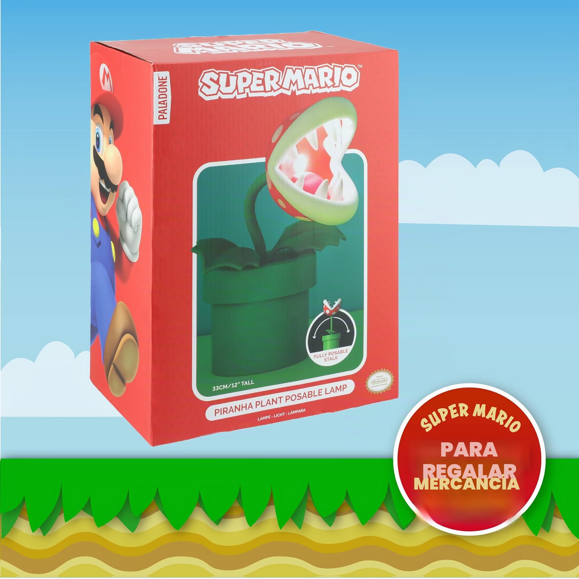 Paladone Lámpara Piraña Super Mario Bros - Lámpara LED Oficial con Cabeza Móvil, 33cm, Funciona con USB