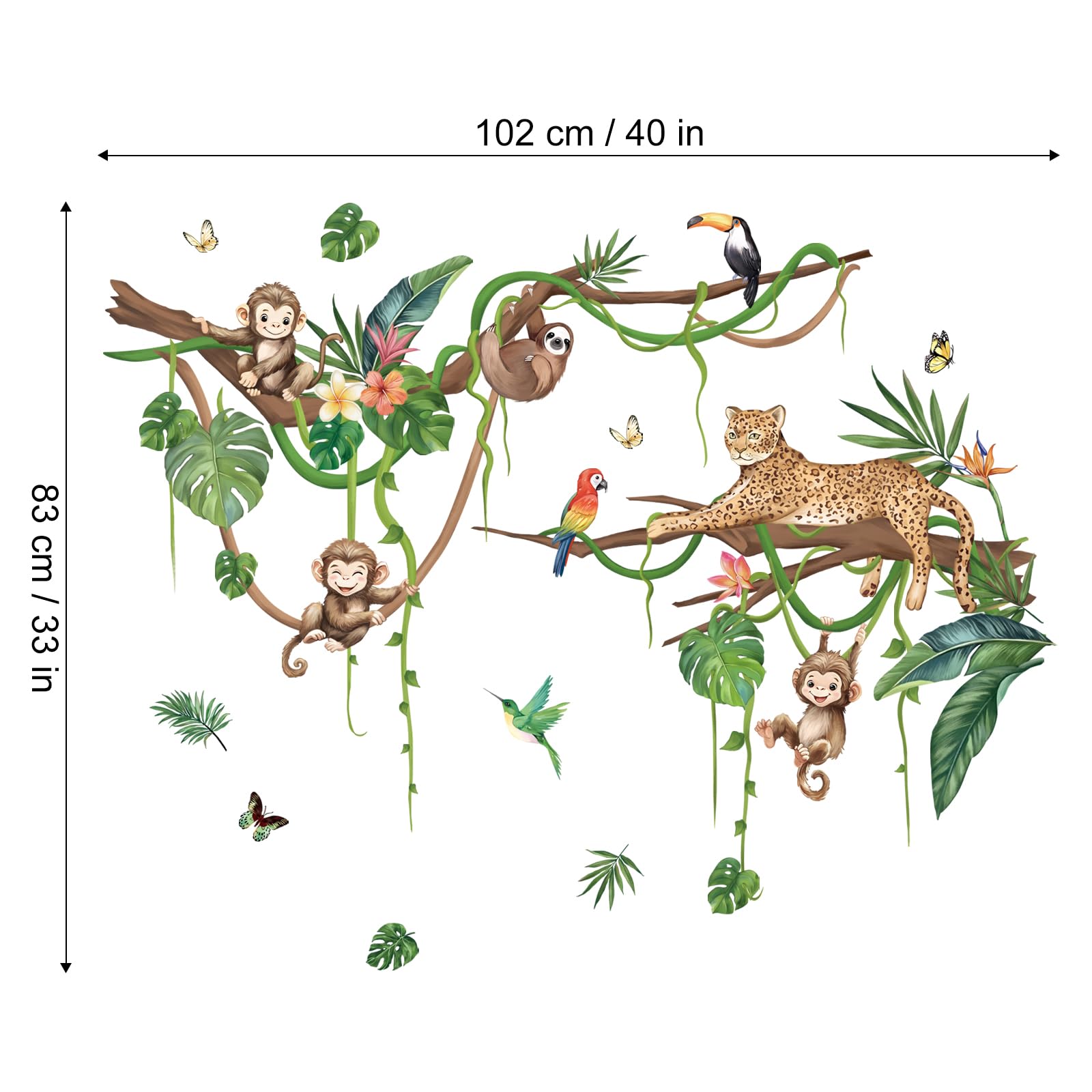 FUFUQUARE Jungle Animals Wall Stickers Cute Sloth Leopard Monkey Climbing Tree Branch Wall Decals PVC Peel and Stick for Kids Nursery Bedroom Living Room - Image 4