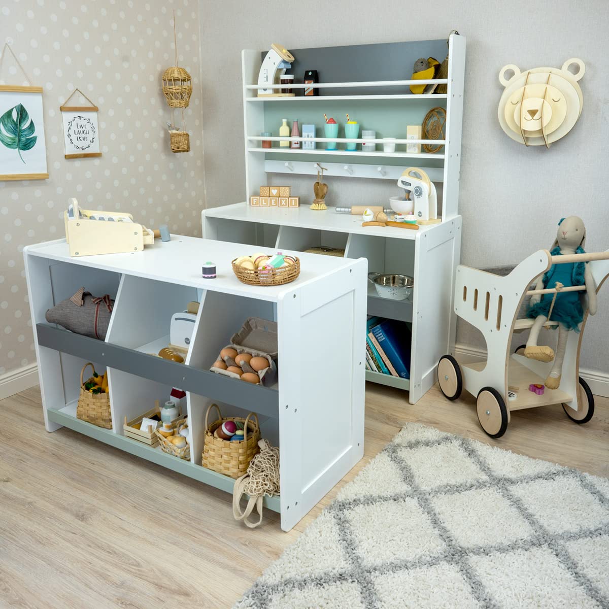 Meppi Kaufladen Flexi Weiss/Mint aus Holz - Kaufmannsladen für Kinder (Mint)