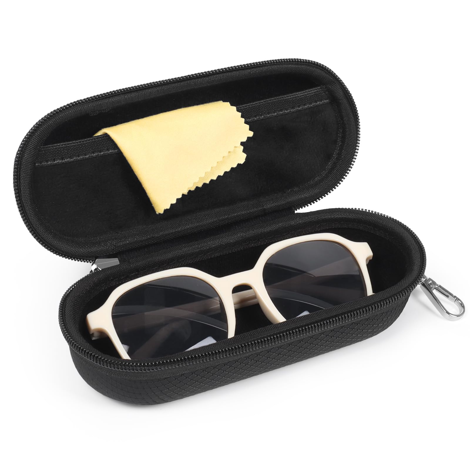 Bukere Funda para gafas con clip, gafas de sol de viaje portátiles con cremallera para mujeres y hombres
