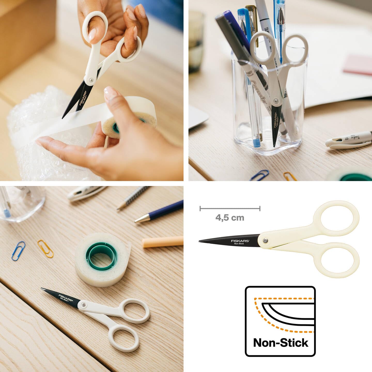 Fiskars Nożyczki z mikro-tipem z nieprzywierającą końcówką, Długość 12 cm, dla prawo- i leworęcznych, Białe, 1004682