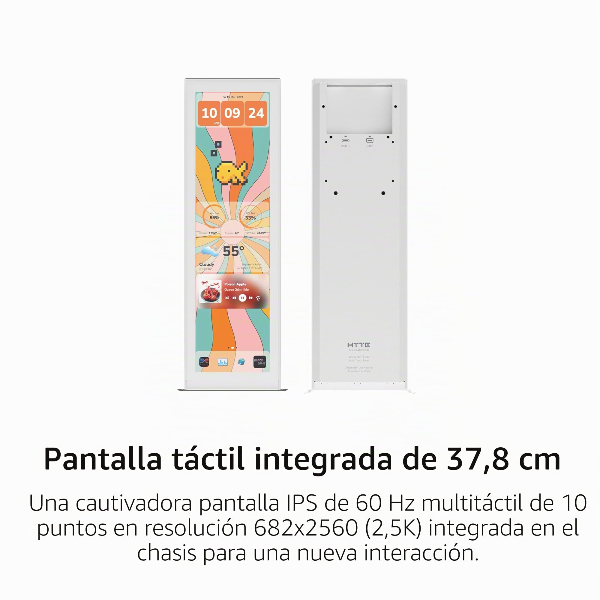 Hyte Y70 Touch Infinite Dual Chamber ATX Mid Tower - Funda estética Moderna con Pantalla táctil LCD integrada de 2.5 K, Color Blanco Nieve